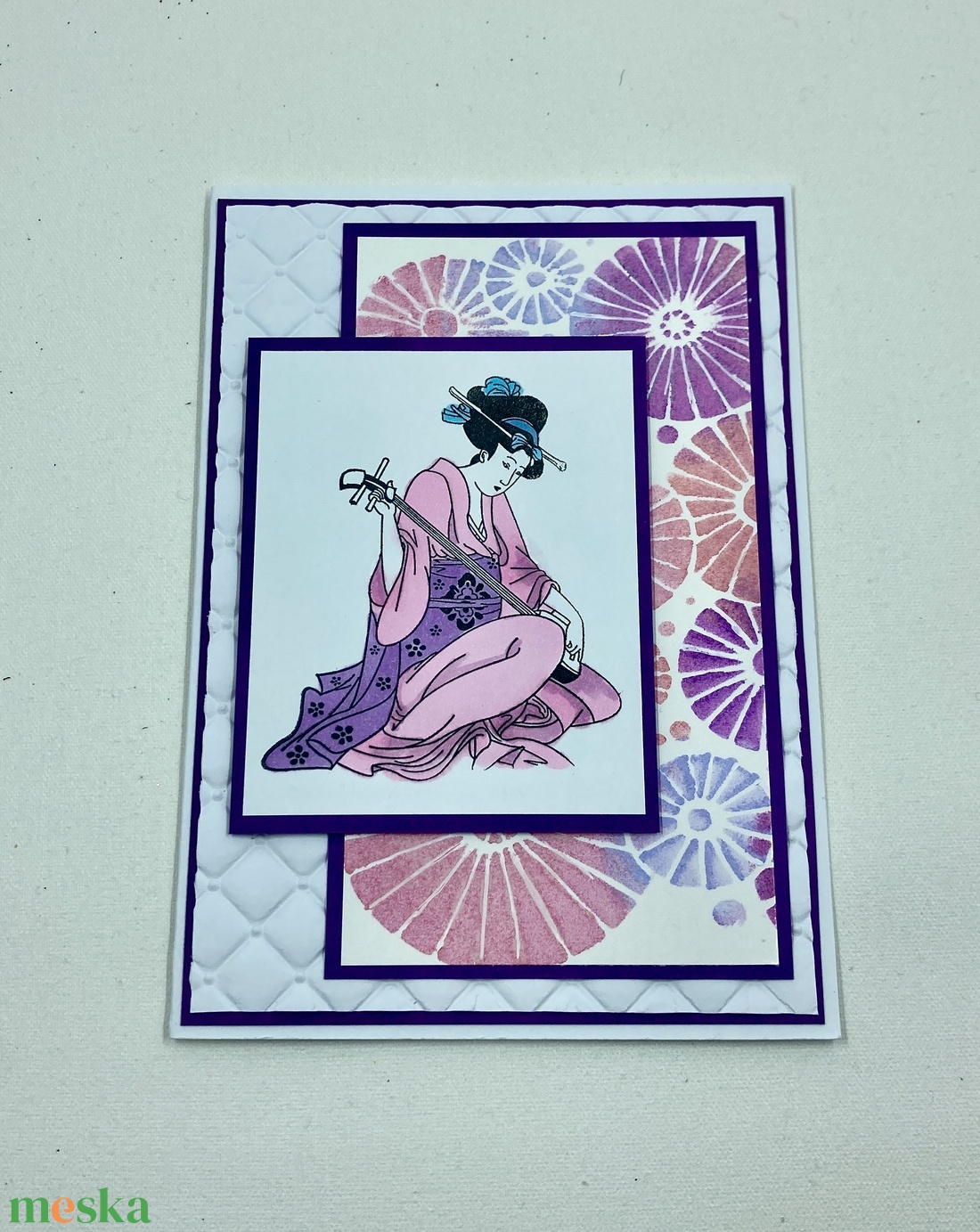 Japán hölgy képeslap, zene, zenész, gésa, samiszen - otthon & életmód - papír, írószer - ajándékozás kellékei - képeslap, üdvözlőlap - Meska.hu