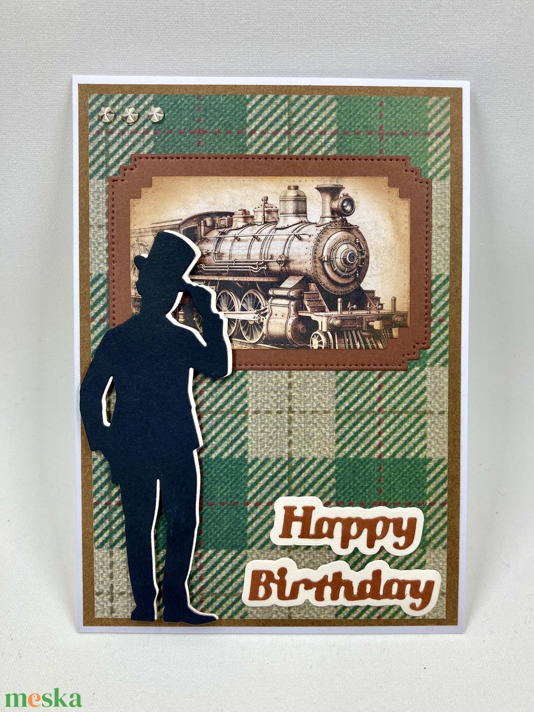Mozdony születésnapi képeslap, ajándékkísérő, üdvözlőlap - otthon & életmód - papír, írószer - ajándékozás kellékei - képeslap, üdvözlőlap - Meska.hu