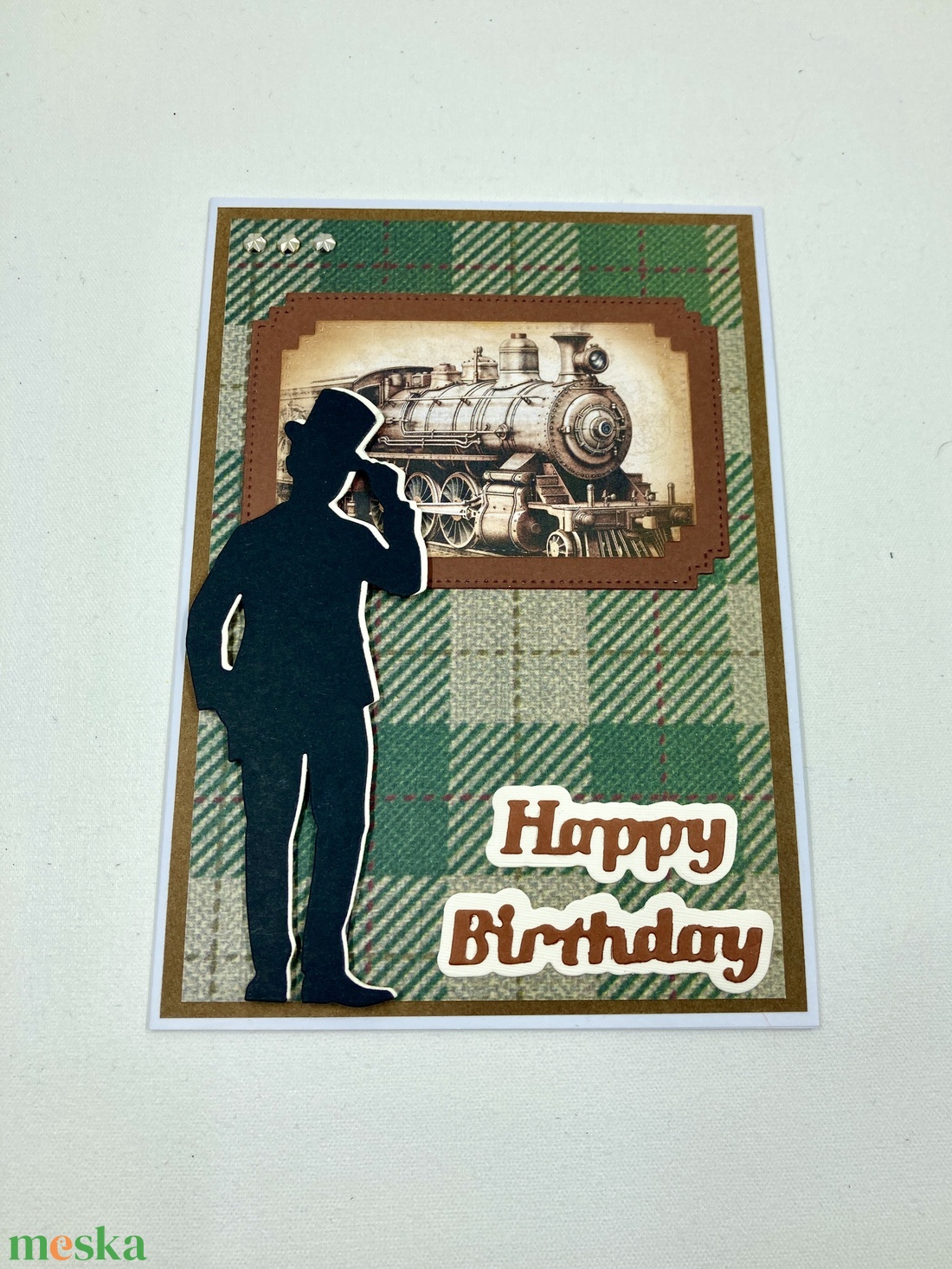 Mozdony születésnapi képeslap, ajándékkísérő, üdvözlőlap - otthon & életmód - papír, írószer - ajándékozás kellékei - képeslap, üdvözlőlap - Meska.hu