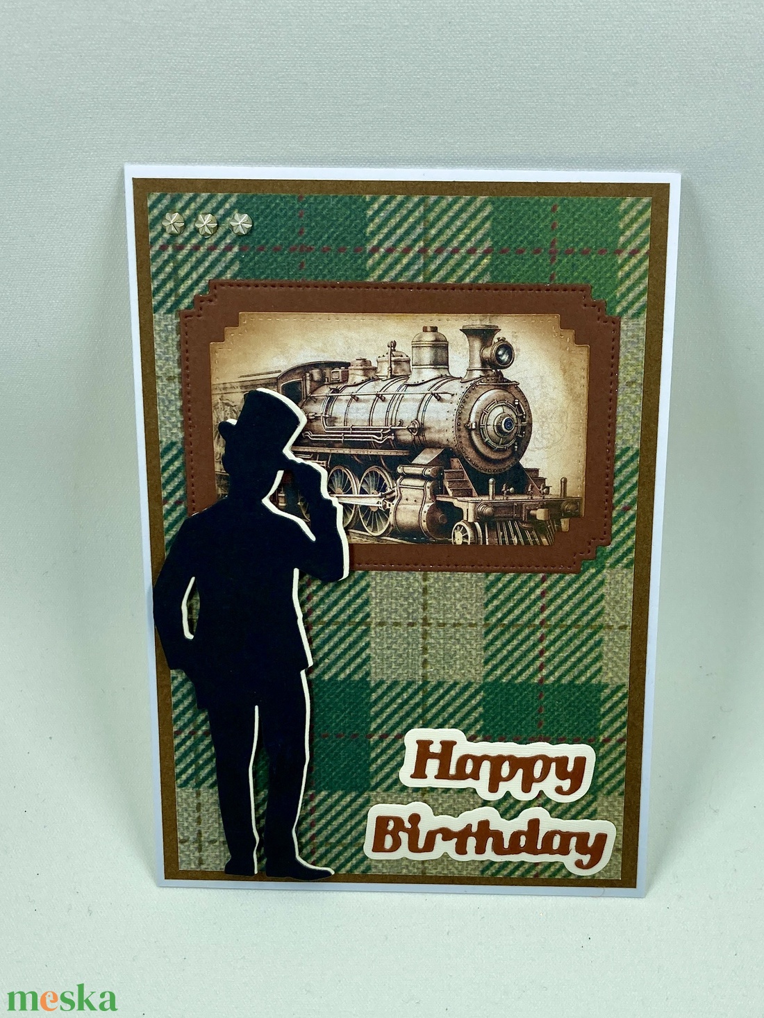 Mozdony születésnapi képeslap, ajándékkísérő, üdvözlőlap - otthon & életmód - papír, írószer - ajándékozás kellékei - képeslap, üdvözlőlap - Meska.hu