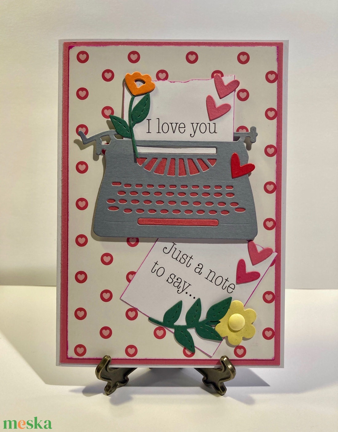 Írógép, retro Valentin napi, szerelmes képeslap, szív, szerelem, love, 3D-s - otthon & életmód - papír, írószer - ajándékozás kellékei - képeslap, üdvözlőlap - Meska.hu