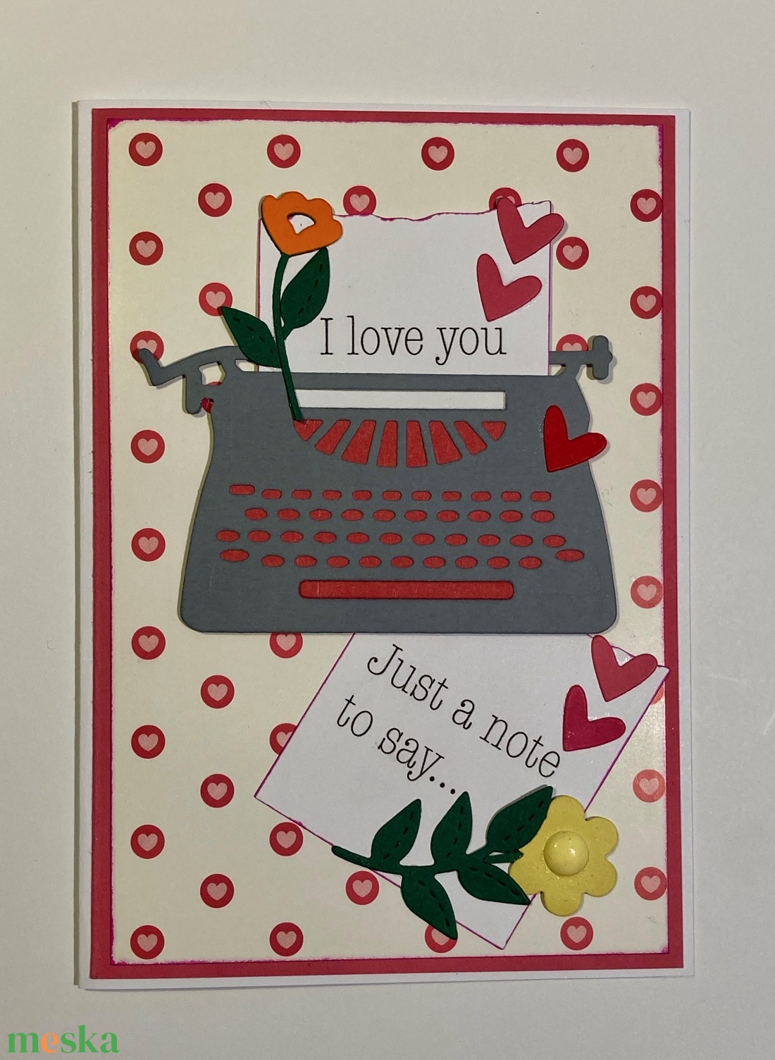 Írógép, retro Valentin napi, szerelmes képeslap, szív, szerelem, love, 3D-s - otthon & életmód - papír, írószer - ajándékozás kellékei - képeslap, üdvözlőlap - Meska.hu