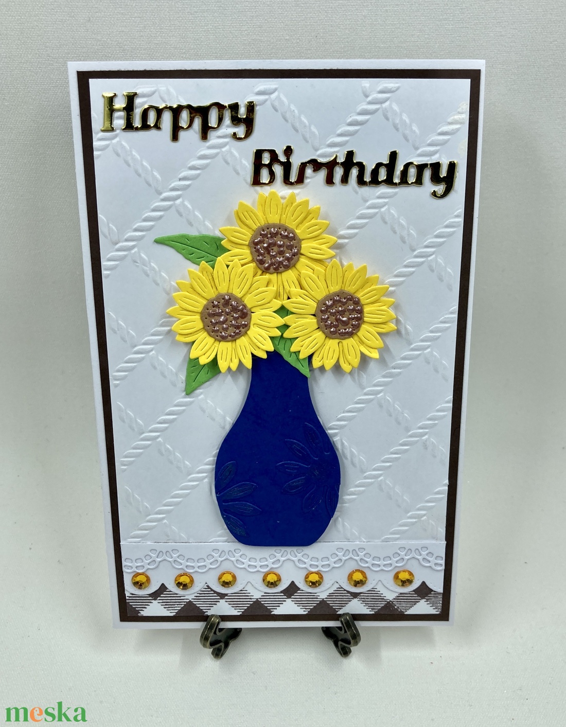 Napraforgók vázában születésnapi képeslap, ajándékkísérő, virágok - otthon & életmód - papír, írószer - ajándékozás kellékei - képeslap, üdvözlőlap - Meska.hu