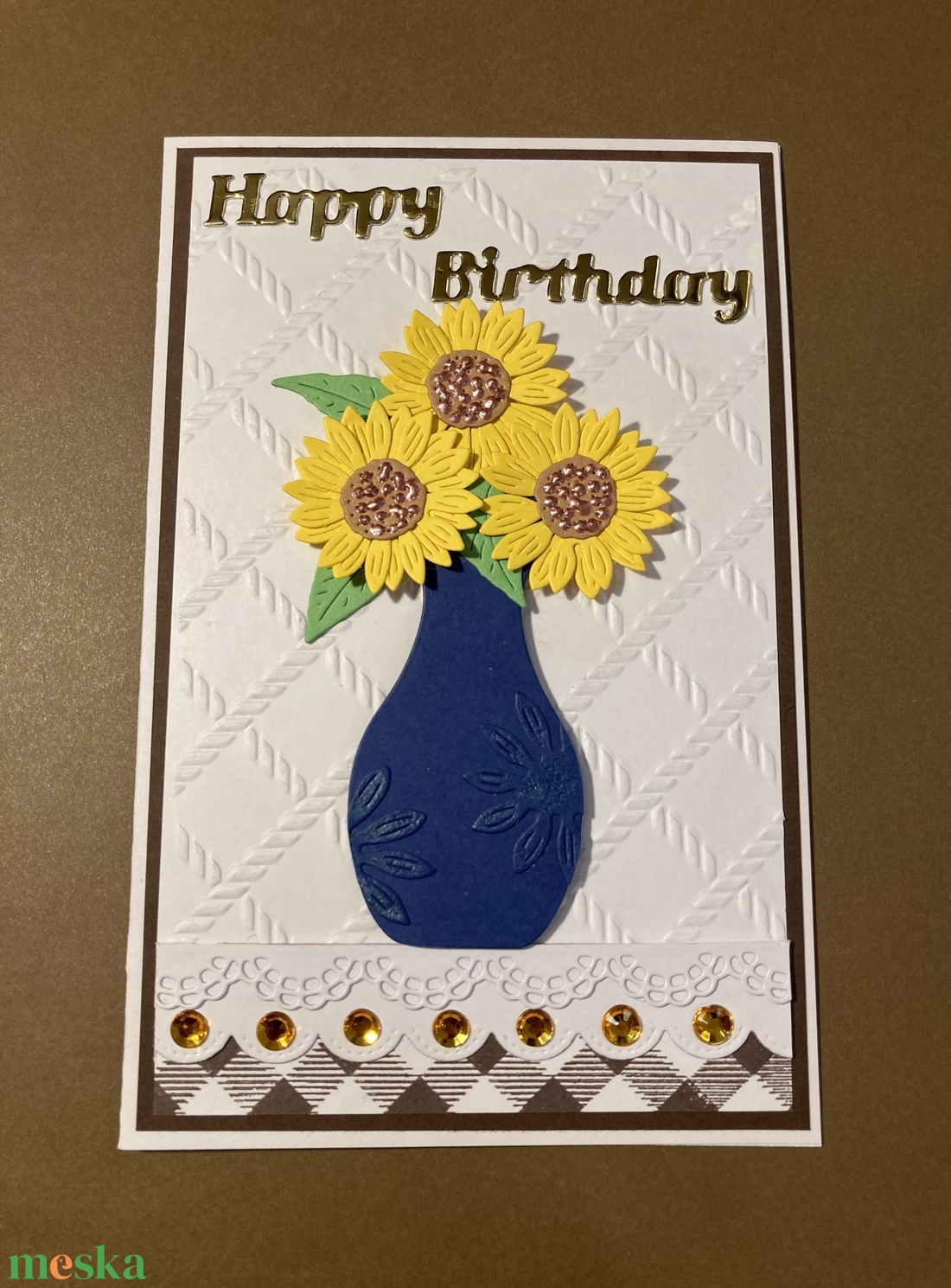 Napraforgók vázában születésnapi képeslap, ajándékkísérő, virágok - otthon & életmód - papír, írószer - ajándékozás kellékei - képeslap, üdvözlőlap - Meska.hu