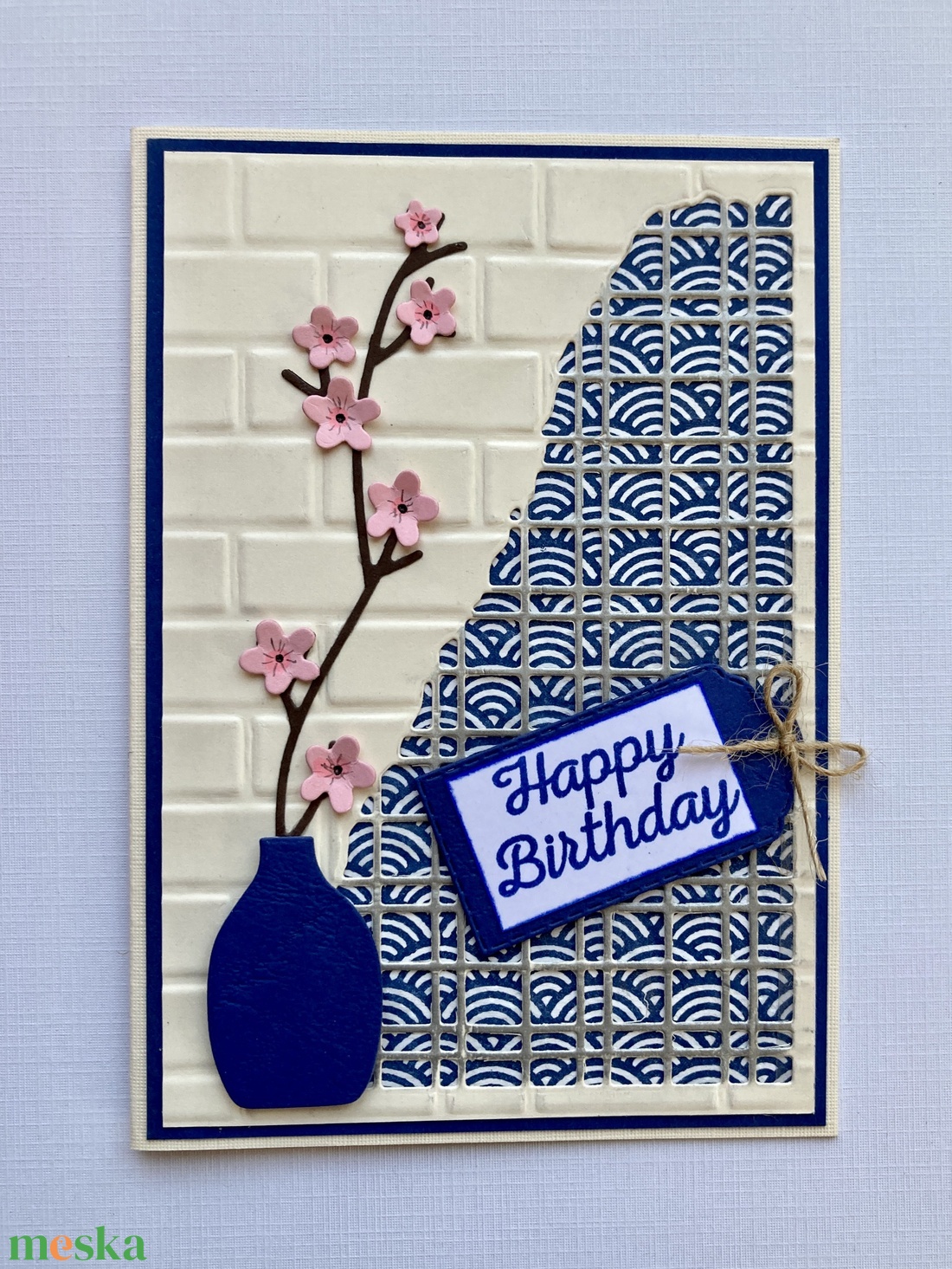 Japán stílusú születésnapi képeslap, cseresznyevirág, ikebana - otthon & életmód - papír, írószer - ajándékozás kellékei - képeslap, üdvözlőlap - Meska.hu