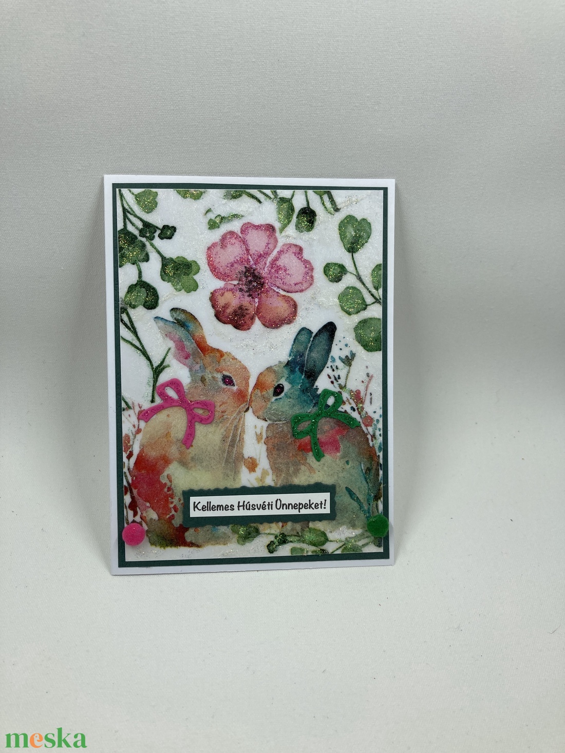 Nyuszik húsvéti képeslap, ajándékkísérő - otthon & életmód - papír, írószer - ajándékozás kellékei - képeslap, üdvözlőlap - Meska.hu