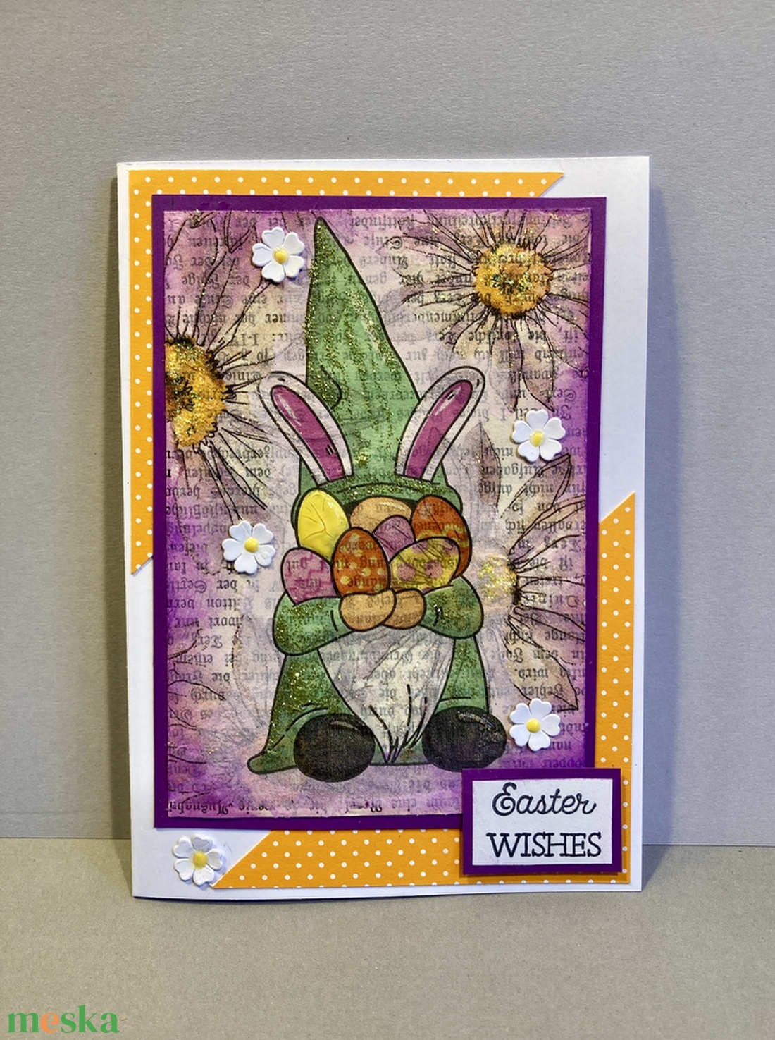 Nyúl gnóm tojásokkal húsvéti képeslap, ajándékkísérő - otthon & életmód - papír, írószer - ajándékozás kellékei - képeslap, üdvözlőlap - Meska.hu