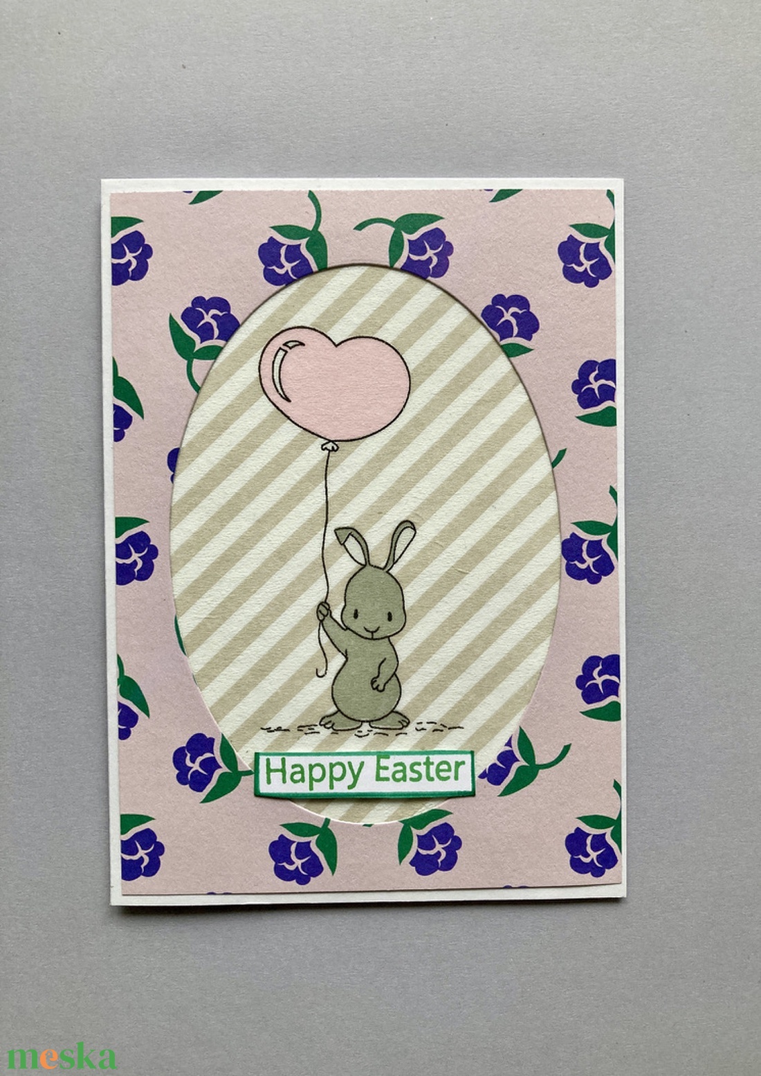 Nyuszi léggömbbel húsvéti képeslap, ajándékkísérő - otthon & életmód - papír, írószer - ajándékozás kellékei - képeslap, üdvözlőlap - Meska.hu