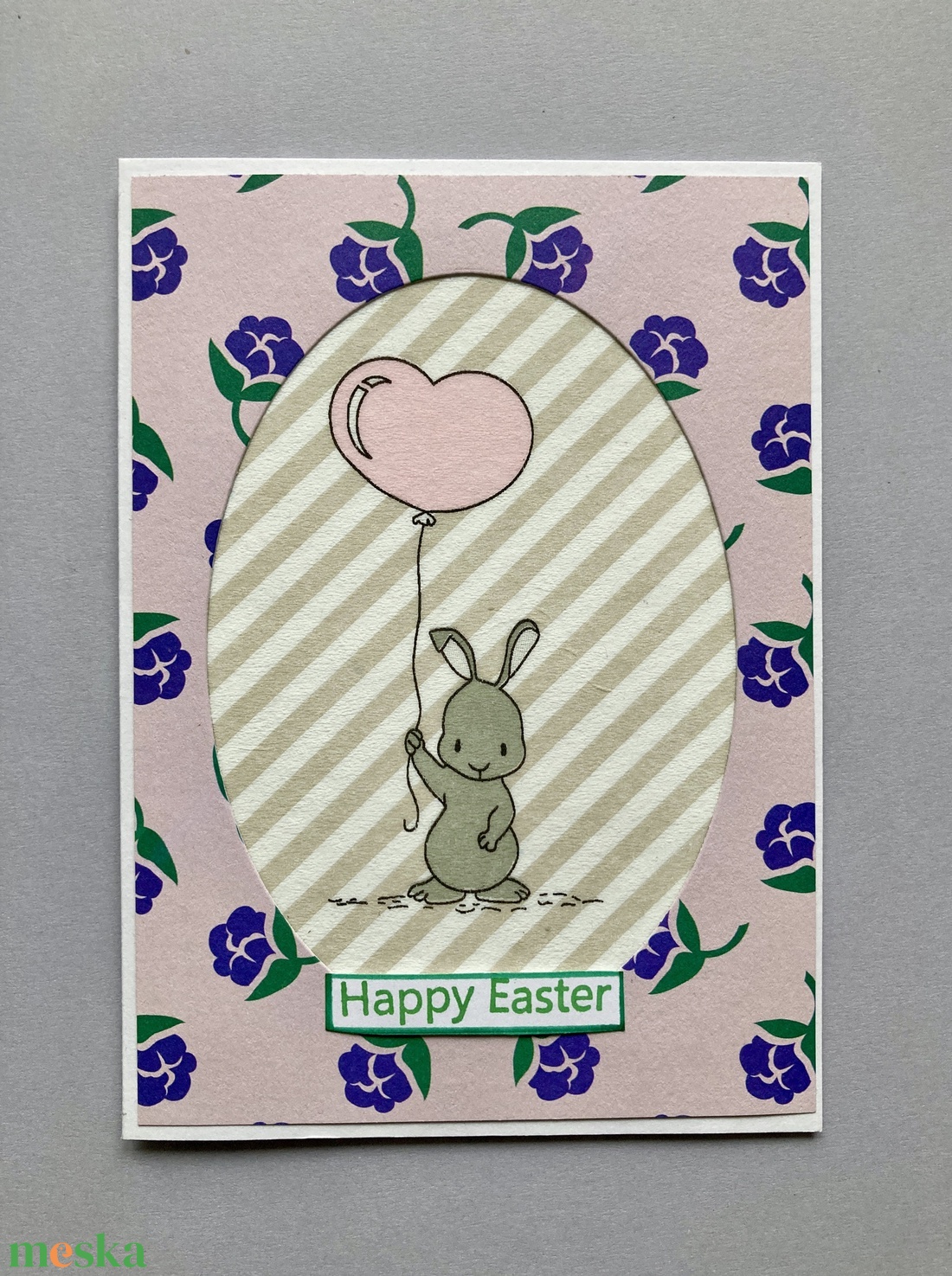 Nyuszi léggömbbel húsvéti képeslap, ajándékkísérő - otthon & életmód - papír, írószer - ajándékozás kellékei - képeslap, üdvözlőlap - Meska.hu