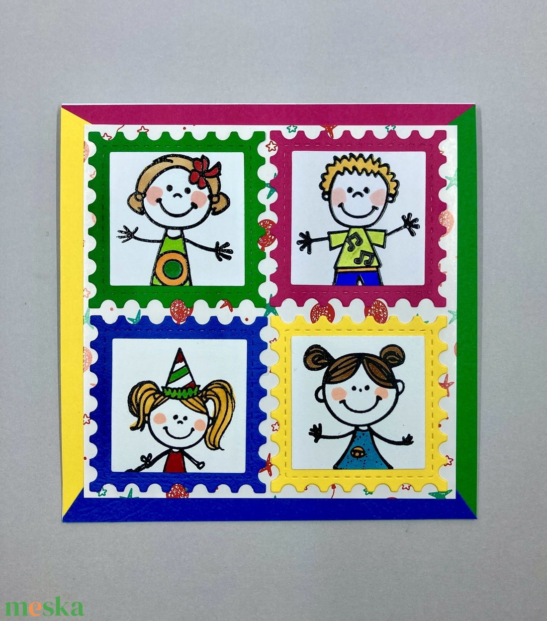 Szines  képeslap születésnapra, névnapra, gyereknapra, ajándékkísérő zsúrra - otthon & életmód - papír, írószer - ajándékozás kellékei - képeslap, üdvözlőlap - Meska.hu