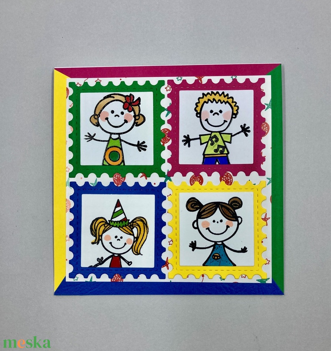 Szines  képeslap születésnapra, névnapra, gyereknapra, ajándékkísérő zsúrra - otthon & életmód - papír, írószer - ajándékozás kellékei - képeslap, üdvözlőlap - Meska.hu