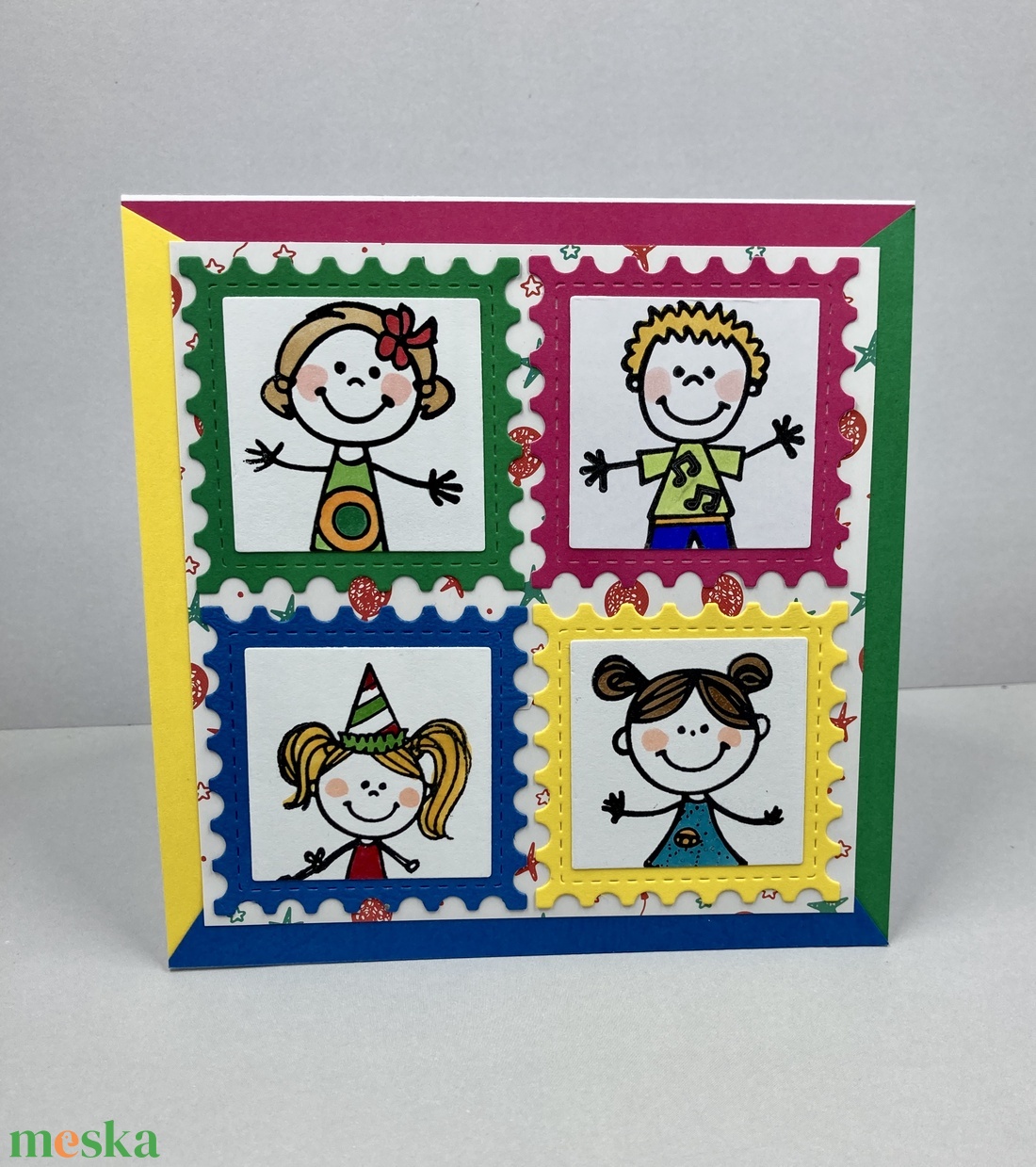 Szines  képeslap születésnapra, névnapra, gyereknapra, ajándékkísérő zsúrra - otthon & életmód - papír, írószer - ajándékozás kellékei - képeslap, üdvözlőlap - Meska.hu