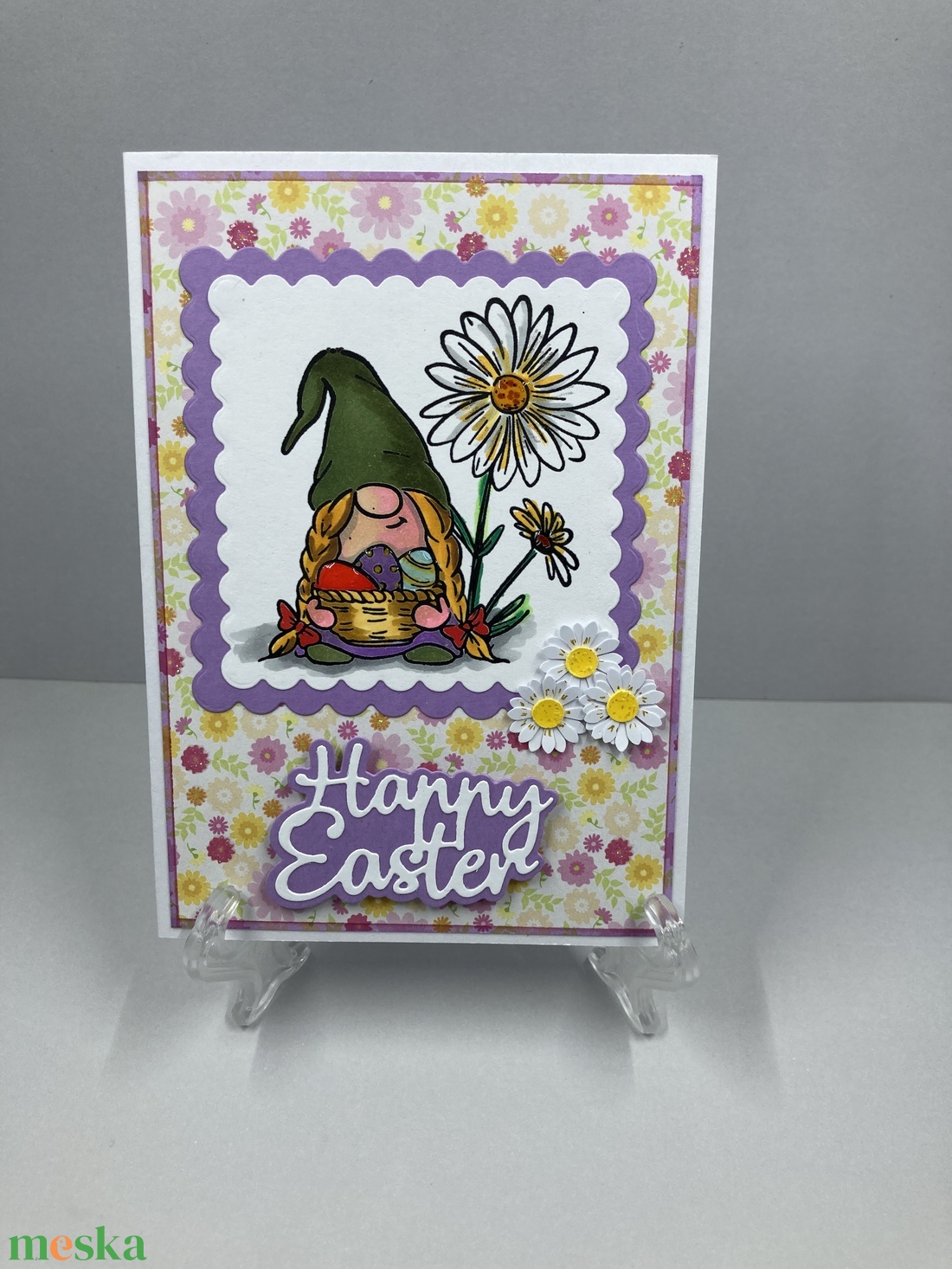 Húsvéti manó/törpe/gnóm tojásokkal, húsvéti képeslap, ajándékkísérő - ünnepi díszek, dekorációk - húsvéti díszek és dekorációk - húsvéti képeslapok - Meska.hu