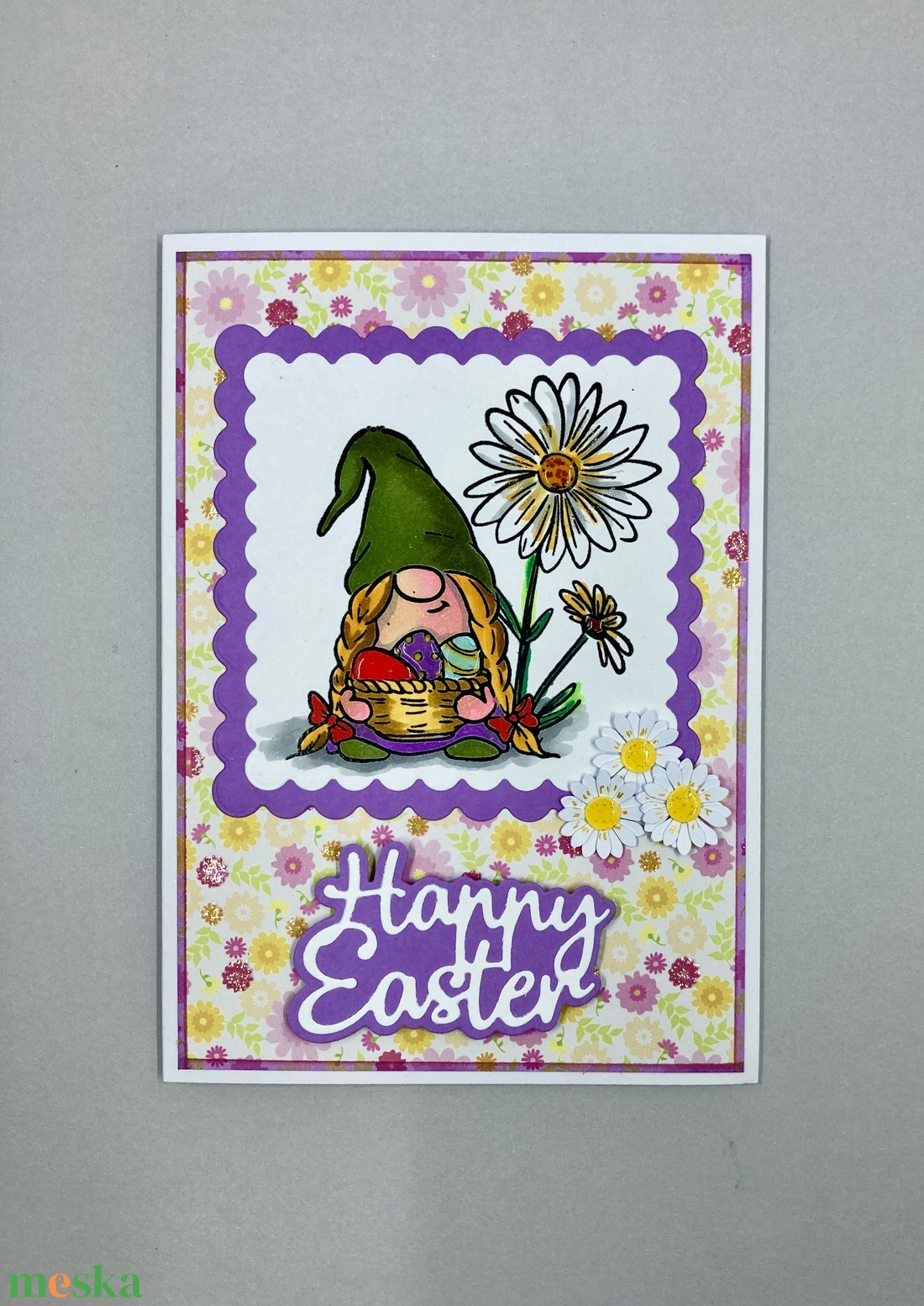 Húsvéti manó/törpe/gnóm tojásokkal, húsvéti képeslap, ajándékkísérő - ünnepi díszek, dekorációk - húsvéti díszek és dekorációk - húsvéti képeslapok - Meska.hu