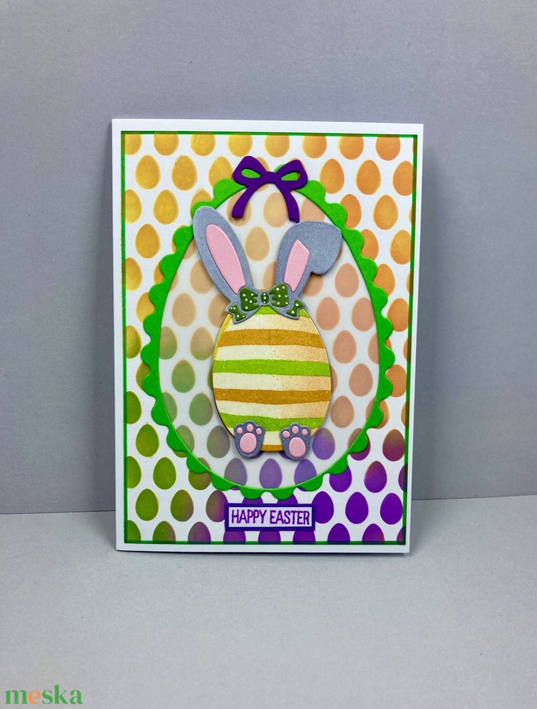 Húsvéti nyúl, nyuszi képeslap, ajándékkísérő - ünnepi díszek, dekorációk - húsvéti díszek és dekorációk - húsvéti képeslapok - Meska.hu