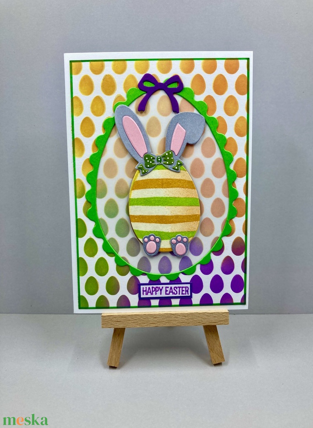 Húsvéti nyúl, nyuszi képeslap, ajándékkísérő - ünnepi díszek, dekorációk - húsvéti díszek és dekorációk - húsvéti képeslapok - Meska.hu