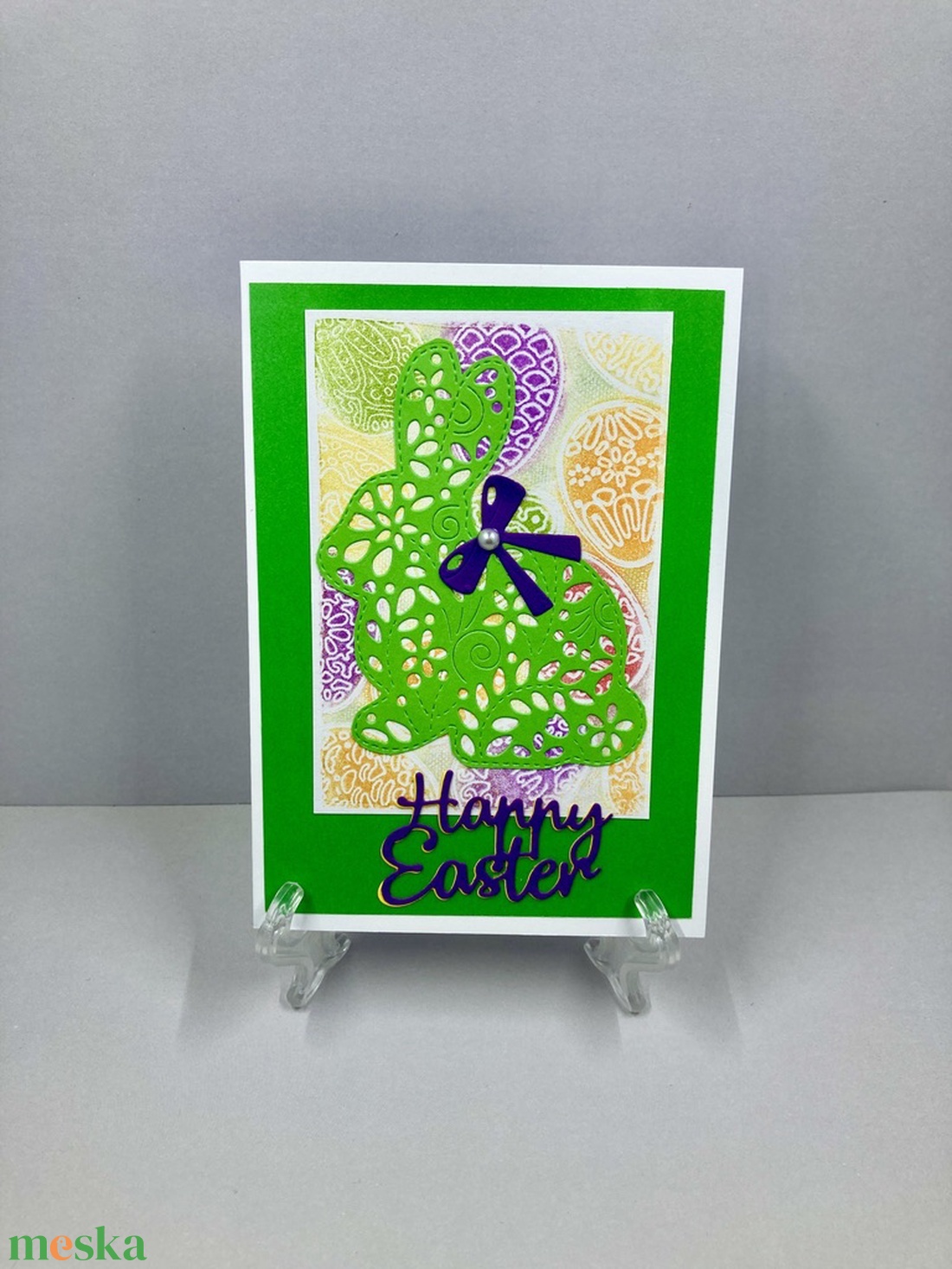 Húsvéti nyúl, nyuszi képeslap, ajándékkísérő - ünnepi díszek, dekorációk - húsvéti díszek és dekorációk - húsvéti képeslapok - Meska.hu