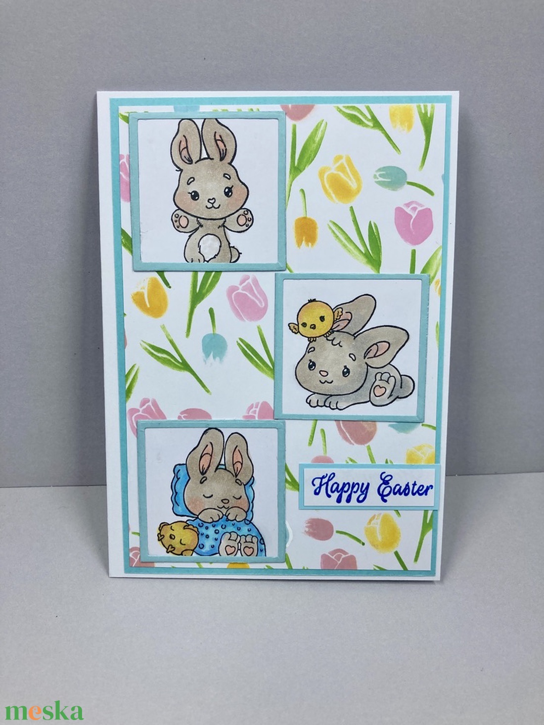 Húsvéti nyuszi képeslap, ajándékkísérő, üdvözlőlap - ünnepi díszek, dekorációk - húsvéti díszek és dekorációk - húsvéti képeslapok - Meska.hu
