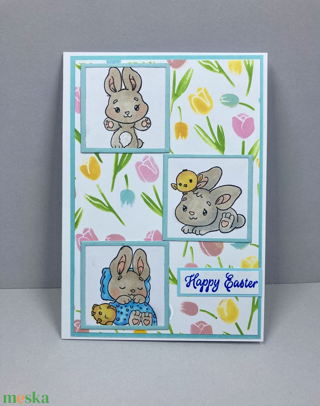 Húsvéti nyuszi képeslap, ajándékkísérő, üdvözlőlap - ünnepi díszek, dekorációk - húsvéti díszek és dekorációk - húsvéti képeslapok - Meska.hu