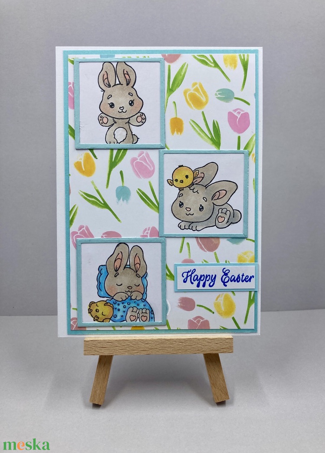 Húsvéti nyuszi képeslap, ajándékkísérő, üdvözlőlap - ünnepi díszek, dekorációk - húsvéti díszek és dekorációk - húsvéti képeslapok - Meska.hu