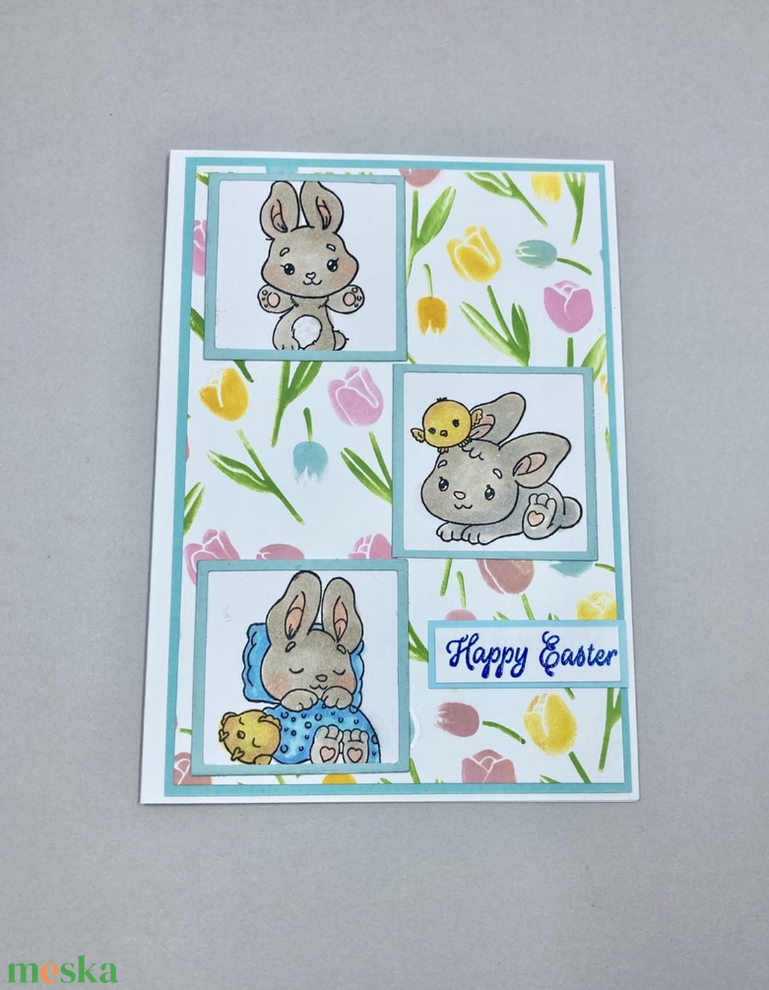 Húsvéti nyuszi képeslap, ajándékkísérő, üdvözlőlap - ünnepi díszek, dekorációk - húsvéti díszek és dekorációk - húsvéti képeslapok - Meska.hu