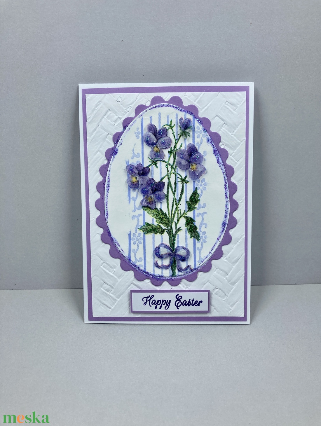 Húsvéti  képeslap, ajándékkísérő, ibolya - ünnepi díszek, dekorációk - húsvéti díszek és dekorációk - húsvéti képeslapok - Meska.hu