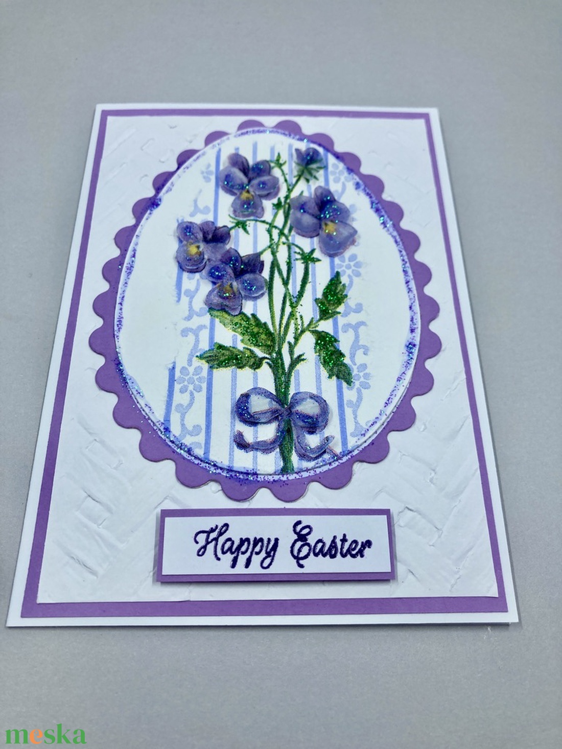 Húsvéti  képeslap, ajándékkísérő, ibolya - ünnepi díszek, dekorációk - húsvéti díszek és dekorációk - húsvéti képeslapok - Meska.hu