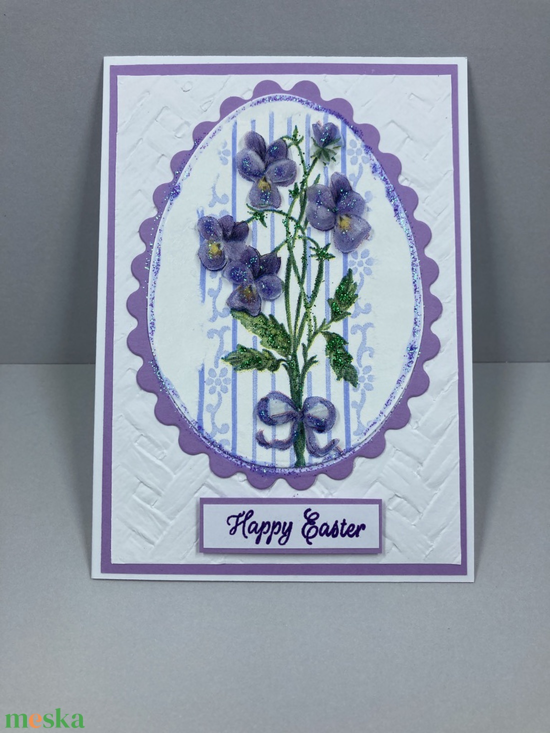 Húsvéti  képeslap, ajándékkísérő, ibolya - ünnepi díszek, dekorációk - húsvéti díszek és dekorációk - húsvéti képeslapok - Meska.hu