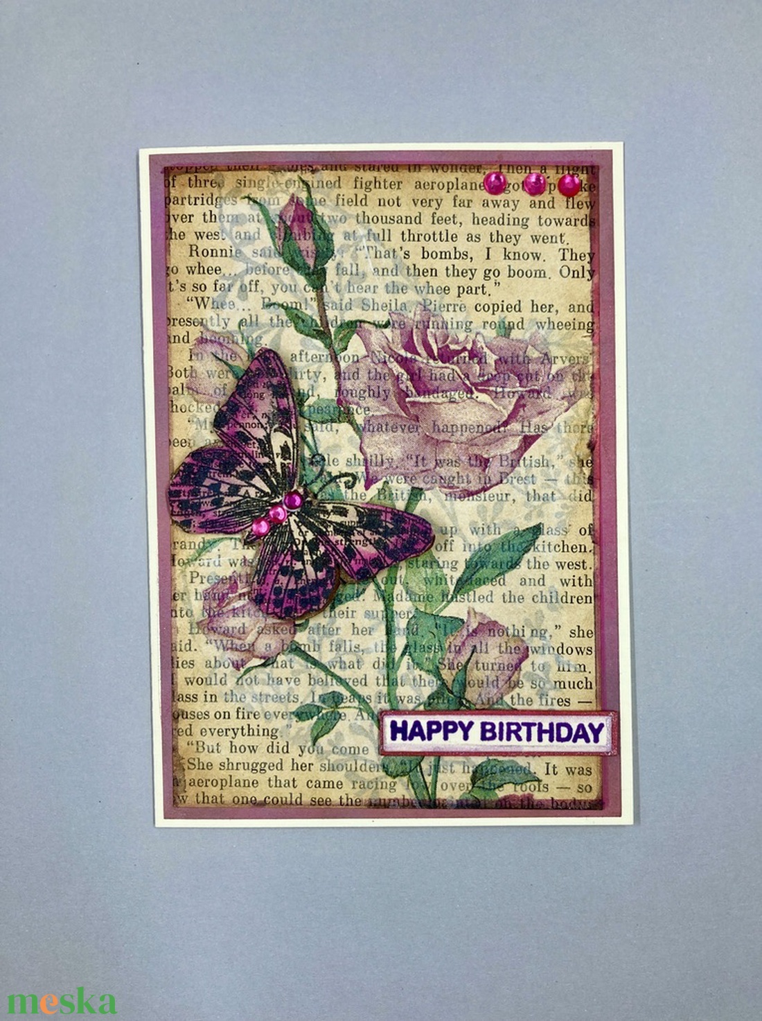 Pillangó, rózsa képeslap, ajándékkísérő - otthon & életmód - papír, írószer - ajándékozás kellékei - képeslap, üdvözlőlap - Meska.hu