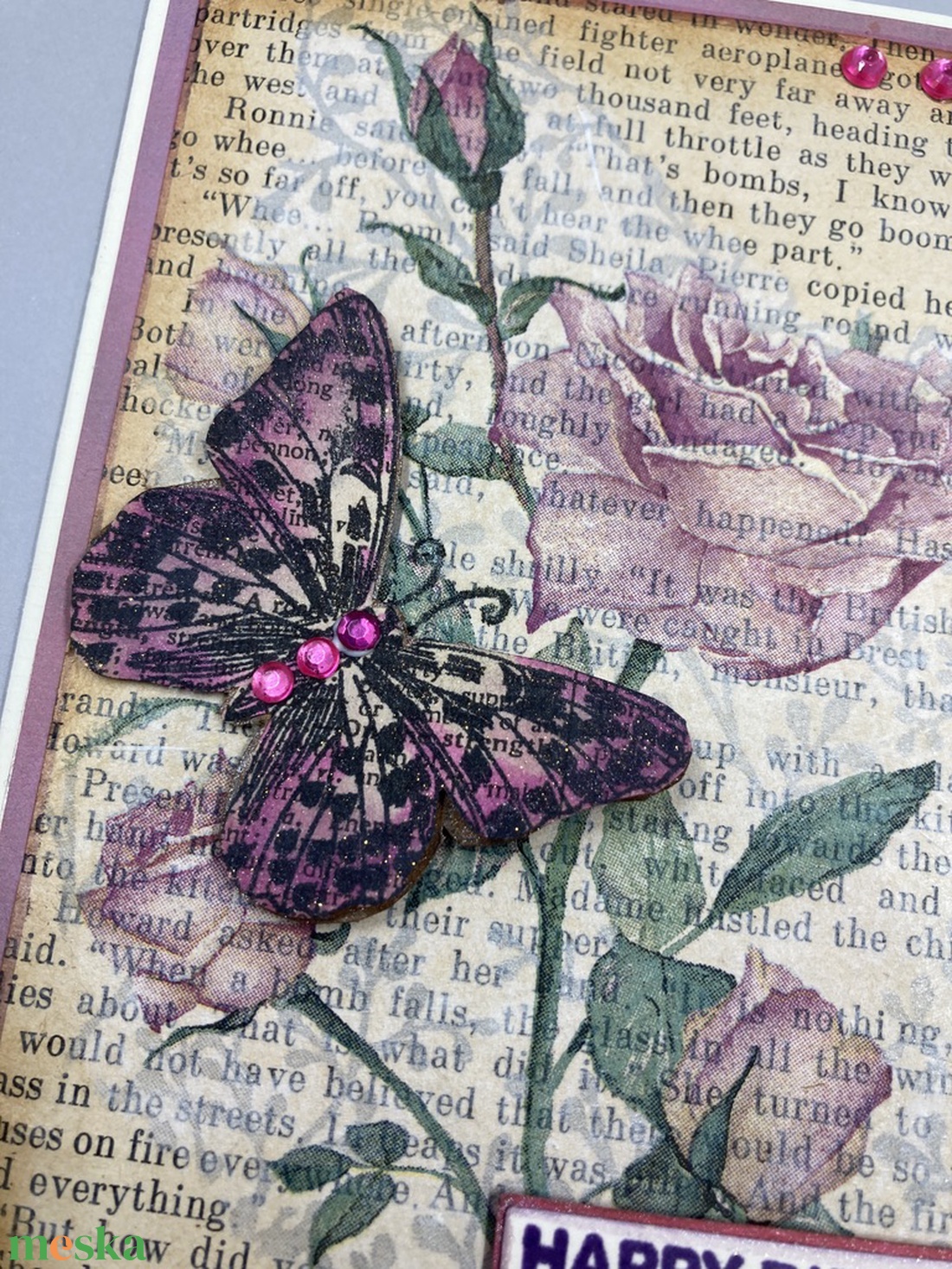 Pillangó, rózsa képeslap, ajándékkísérő - otthon & életmód - papír, írószer - ajándékozás kellékei - képeslap, üdvözlőlap - Meska.hu