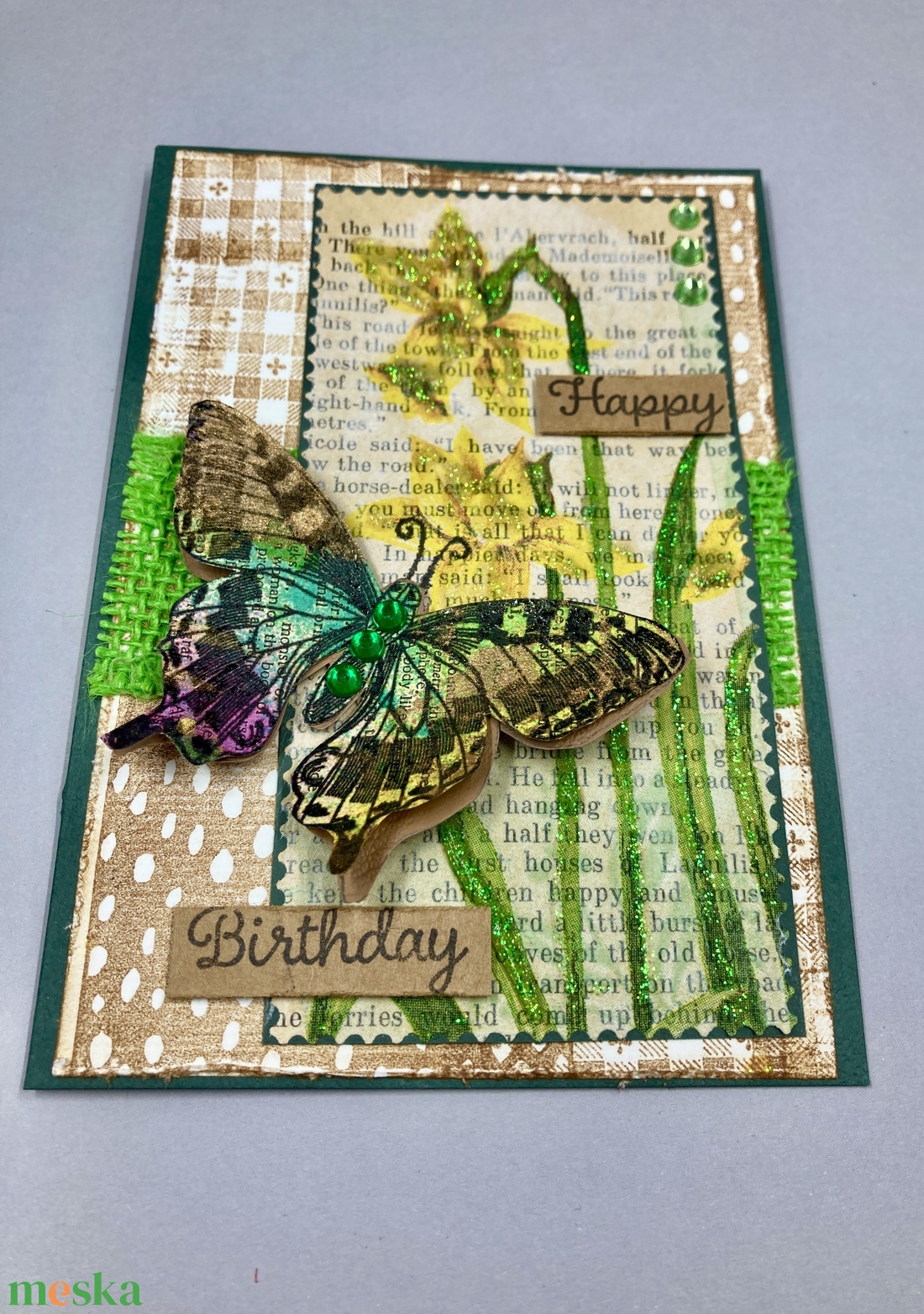 Pillangó, nárcisz képeslap, ajándékkísérő - otthon & életmód - papír, írószer - ajándékozás kellékei - képeslap, üdvözlőlap - Meska.hu