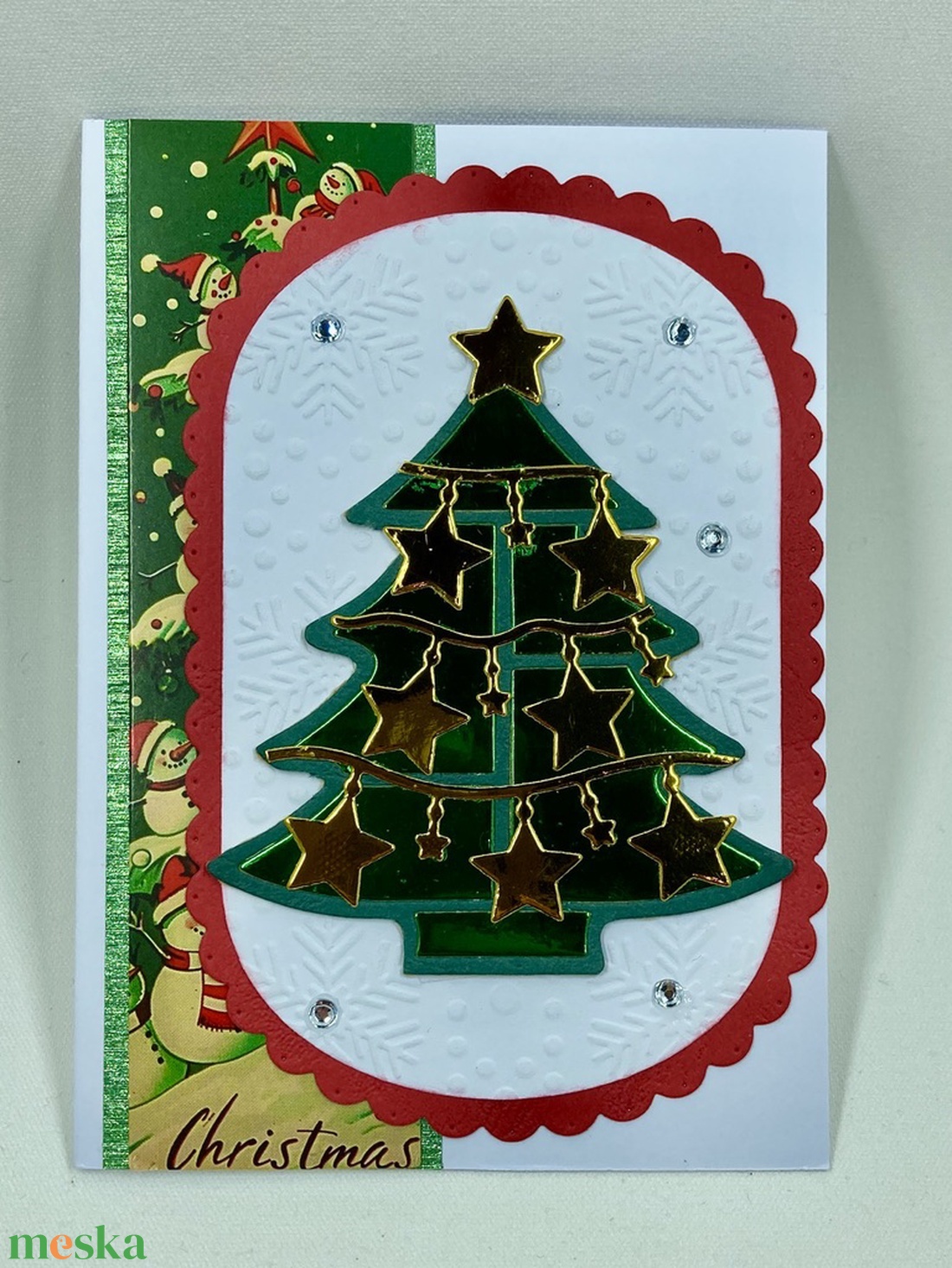 Karácsonyi képeslap, karácsonyfa, fenyőfa, Karácsony,Mikulás, Advent, virág - karácsony - karácsonyi ajándékozás - karácsonyi képeslap, üdvözlőlap, ajándékkísérő - Meska.hu