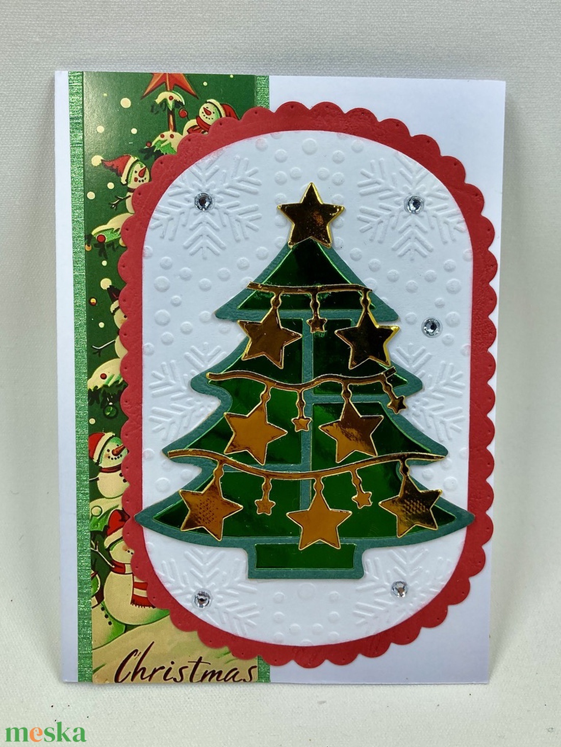 Karácsonyi képeslap, karácsonyfa, fenyőfa, Karácsony,Mikulás, Advent, virág - karácsony - karácsonyi ajándékozás - karácsonyi képeslap, üdvözlőlap, ajándékkísérő - Meska.hu