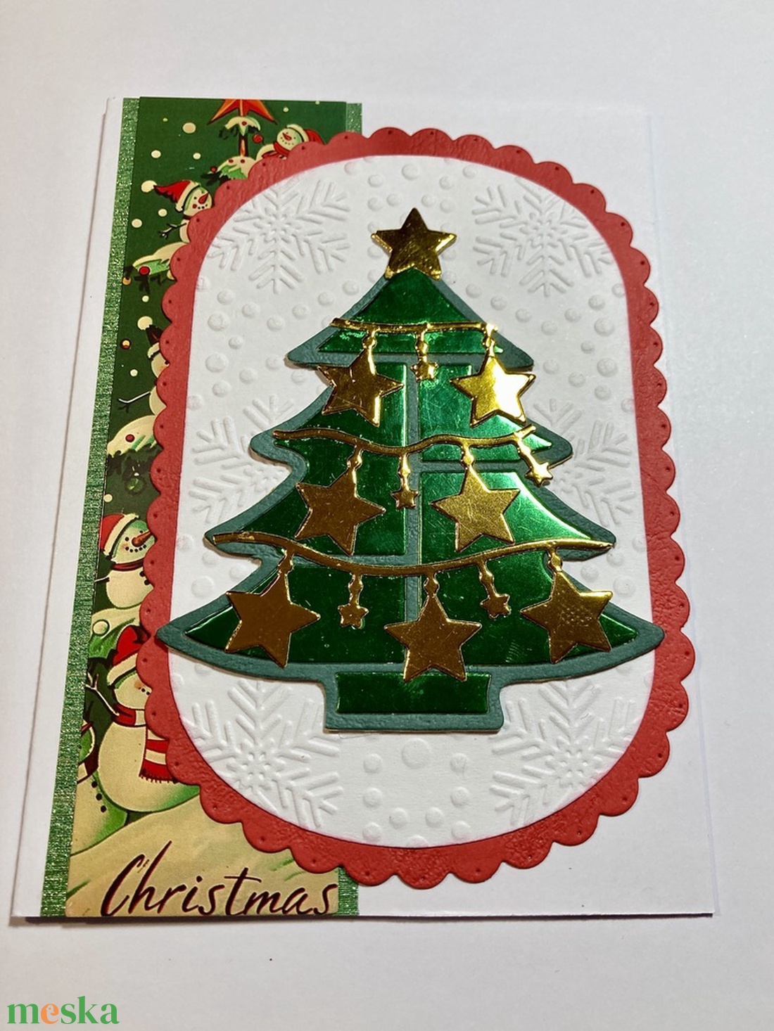 Karácsonyi képeslap, karácsonyfa, fenyőfa, Karácsony,Mikulás, Advent, virág - karácsony - karácsonyi ajándékozás - karácsonyi képeslap, üdvözlőlap, ajándékkísérő - Meska.hu