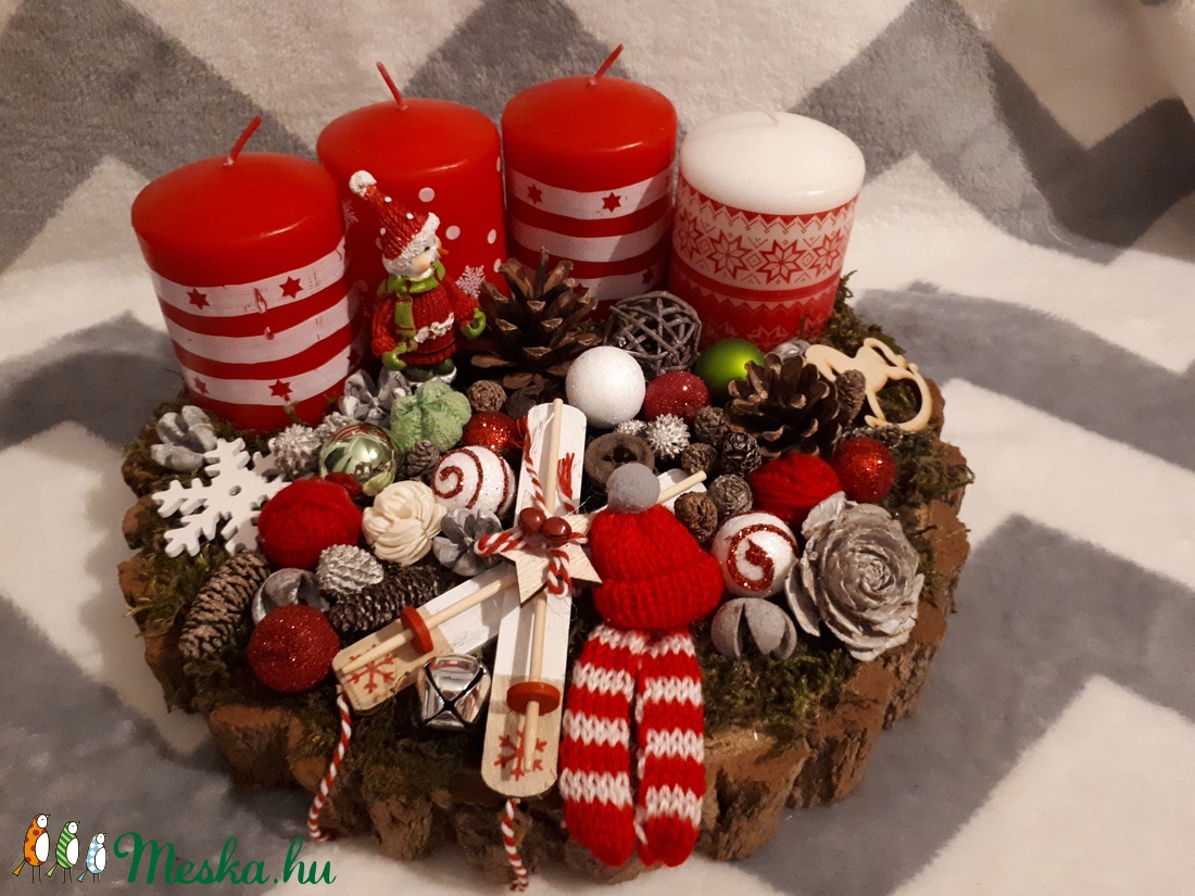 Adventi asztaldísz farönkszeleten -piros - - Meska.hu Adventi asztaldísz farönkszeleten -piros - - Meska.hu