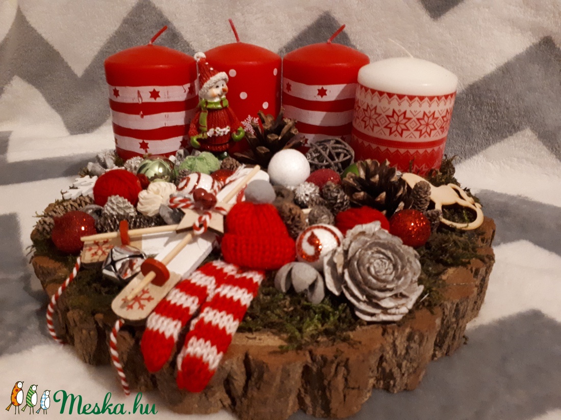 Adventi asztaldísz farönkszeleten -piros - - Meska.hu Adventi asztaldísz farönkszeleten -piros - - Meska.hu