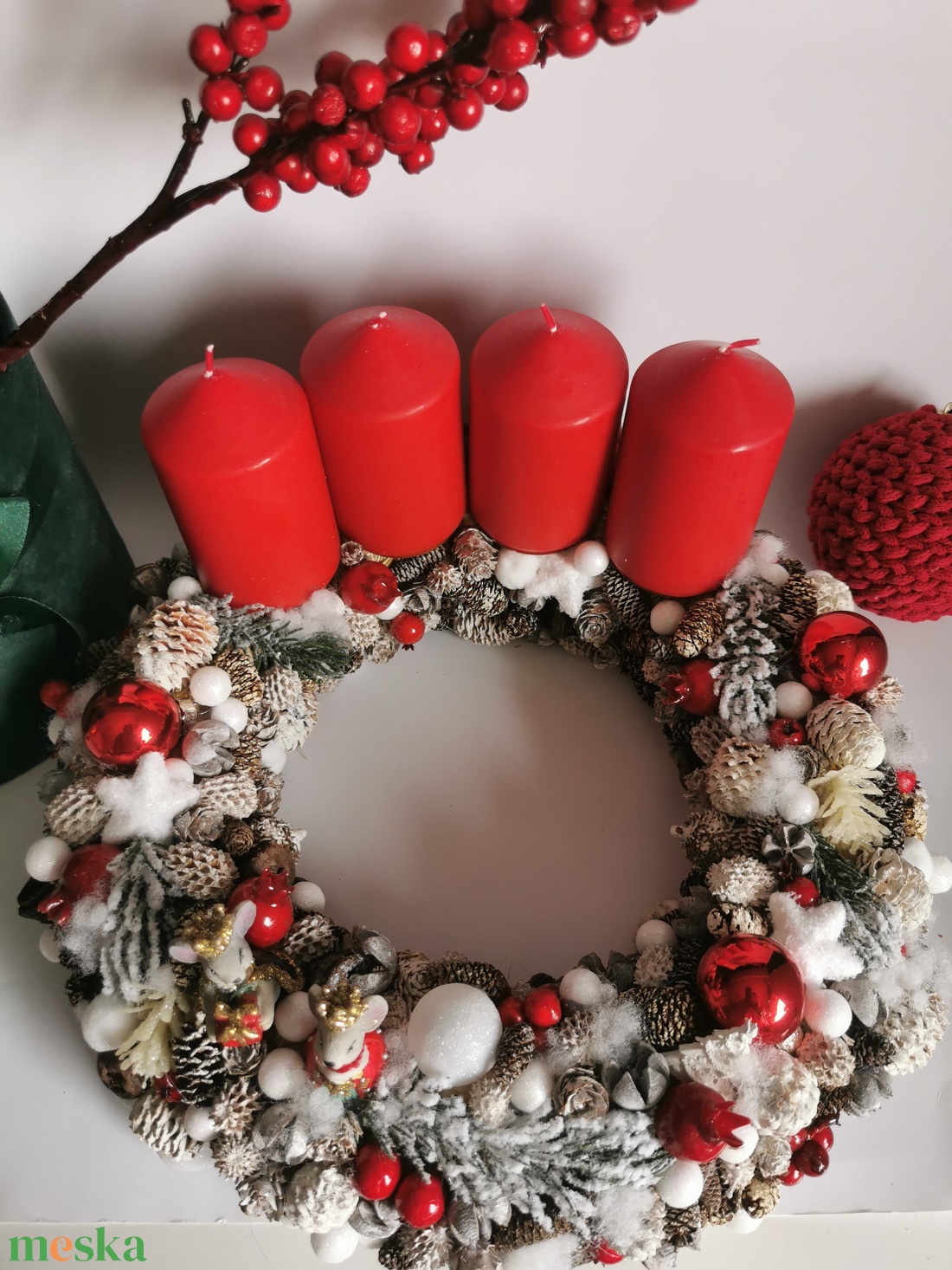 Piros fehér adventi asztaldísz koszorú - karácsony - adventi díszek - adventi asztaldísz - Meska.hu Piros fehér adventi asztaldísz koszorú - karácsony - adventi díszek - adventi asztaldísz - Meska.hu
