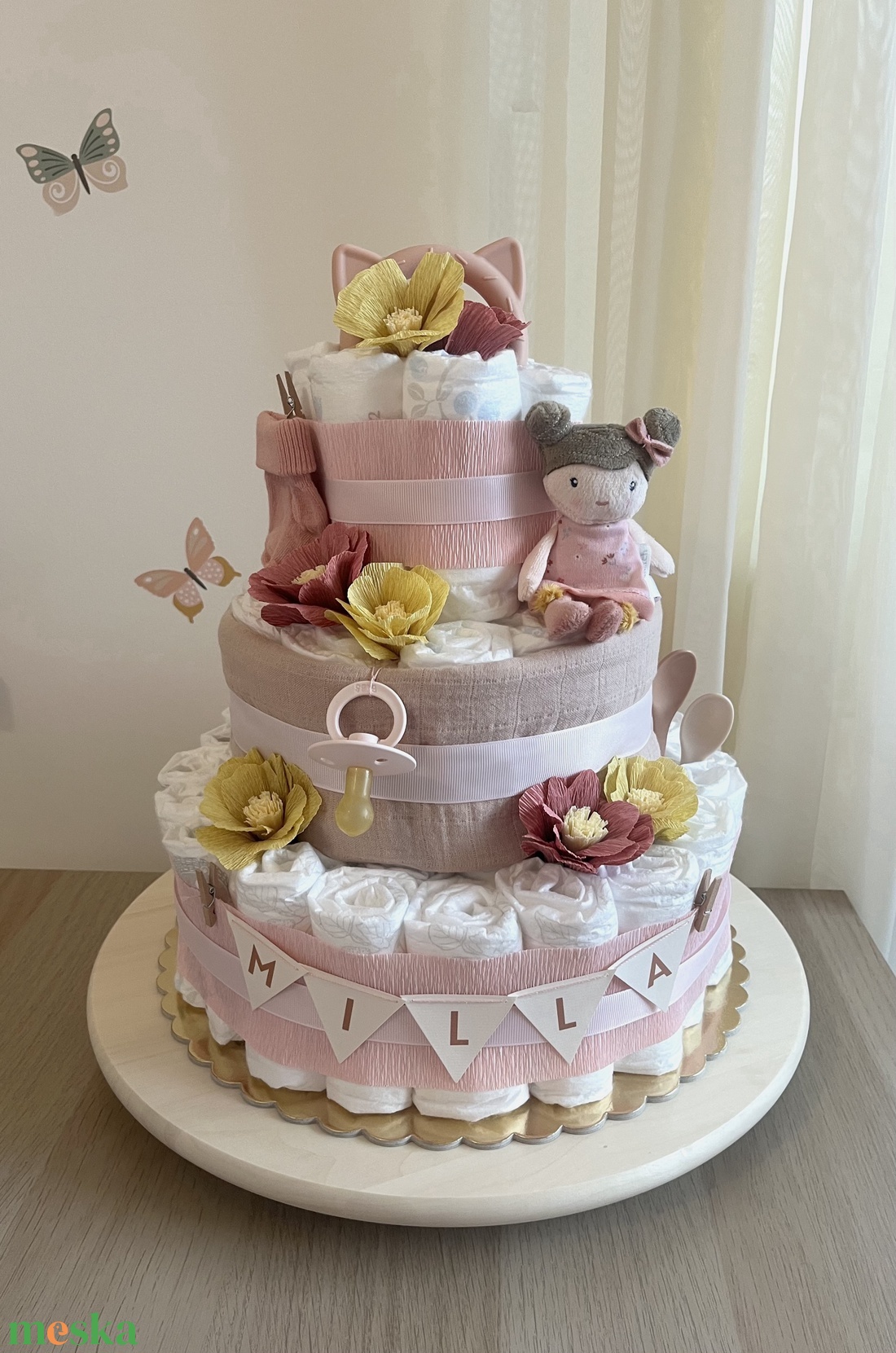 MILLA pelenkatorta (3 szintes) - baba - mama - babalátogató ajándékcsomag - Meska.hu