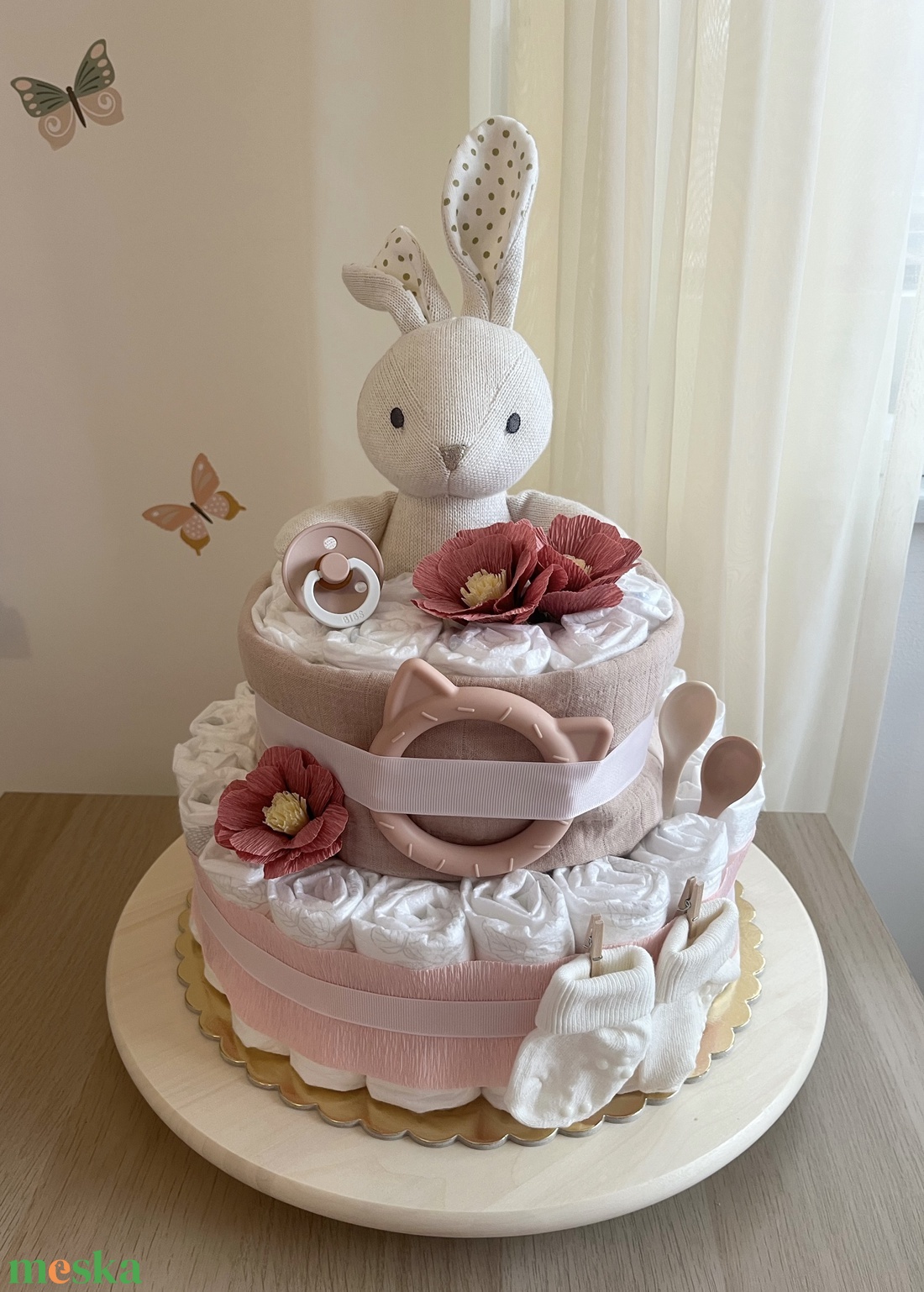 Nyuszis pelenkatorta (nagy) - baba - mama - babalátogató ajándékcsomag - Meska.hu