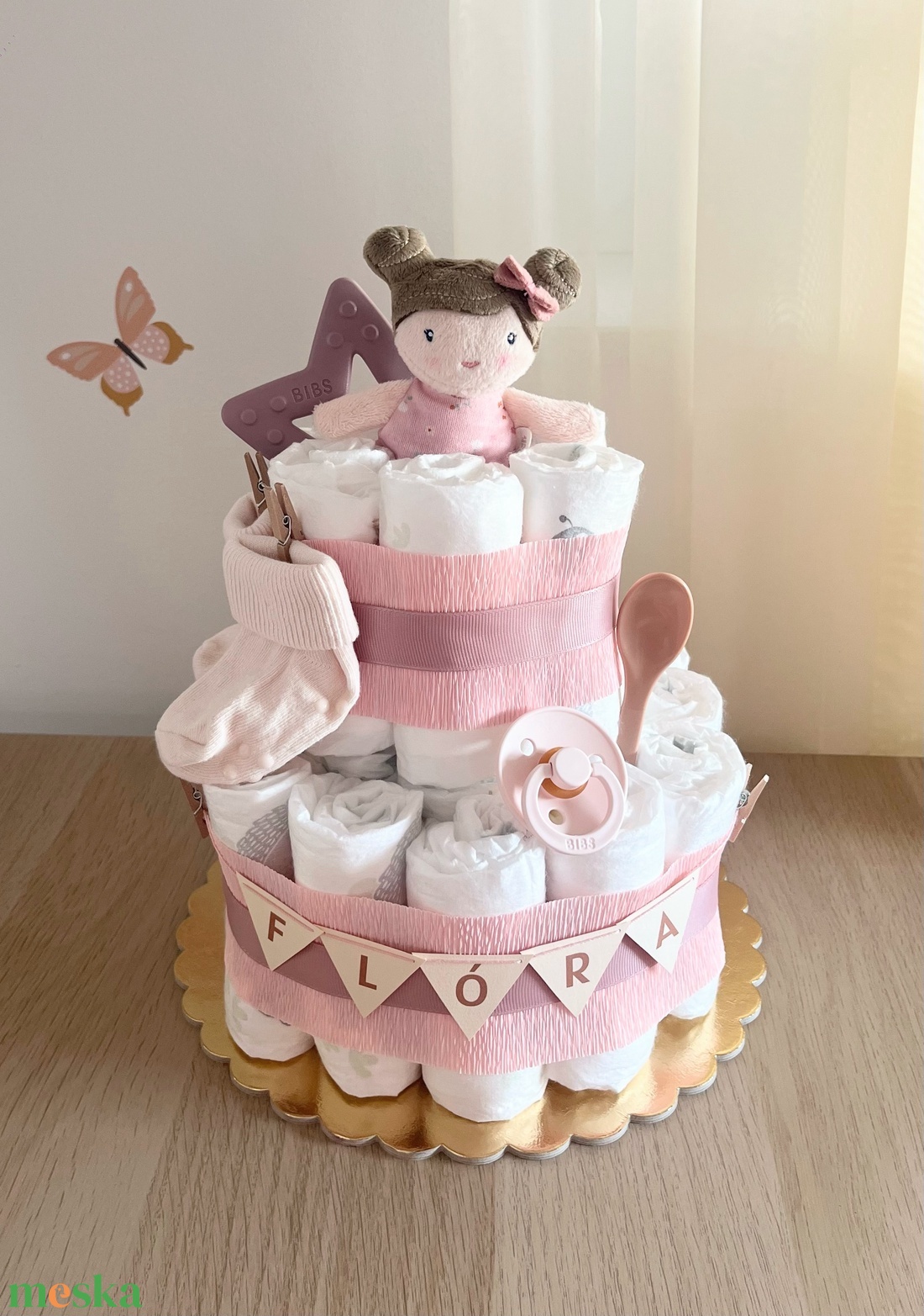 FLÓRA pelenkatorta - baba - mama - pelenkázó, babafürdető kellékek - pelenkatorta - Meska.hu