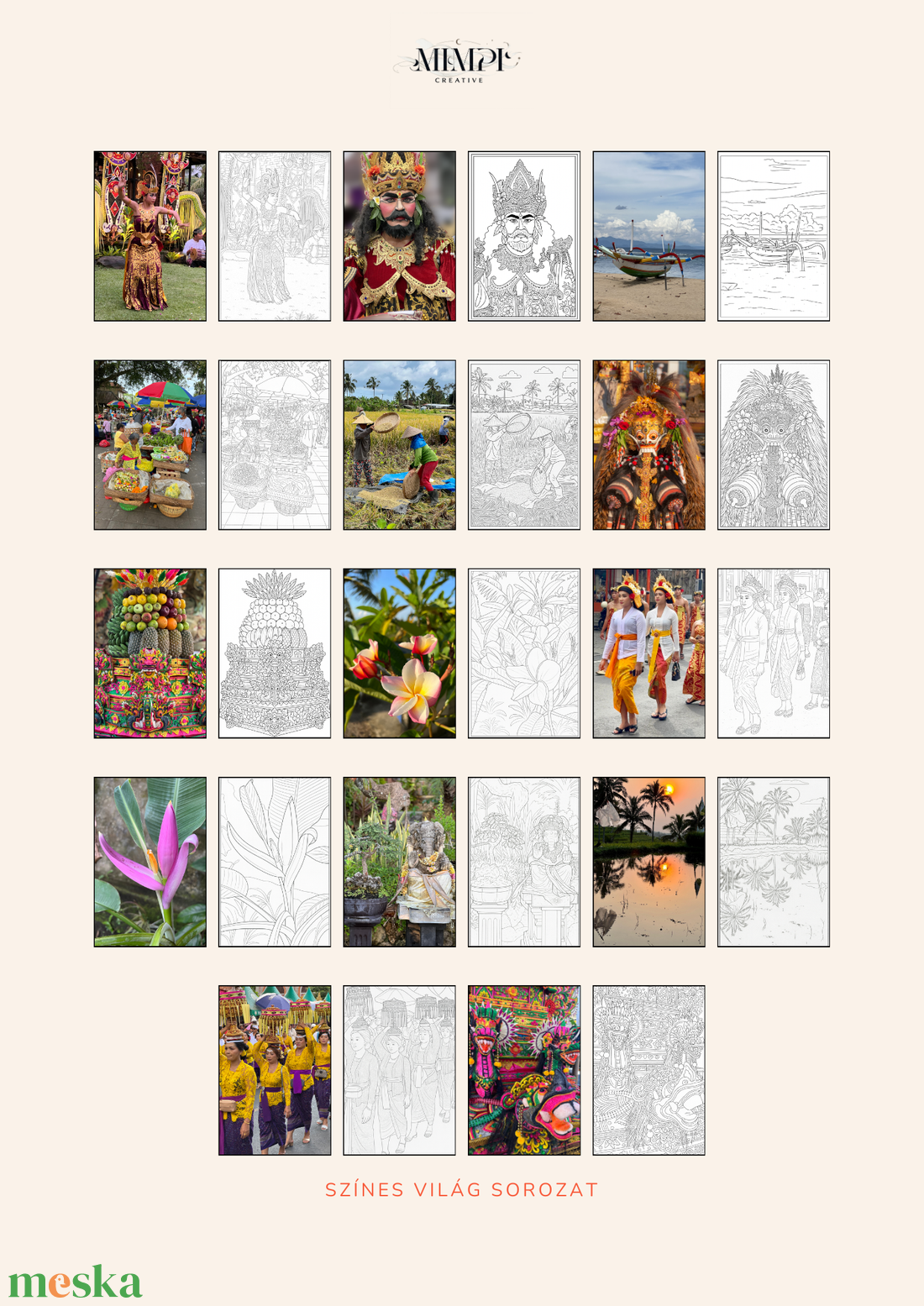 Bali színezőfüzet, 14db kontúrrajz saját fotó alapján - művészet - grafika & illusztráció - digitális - Meska.hu