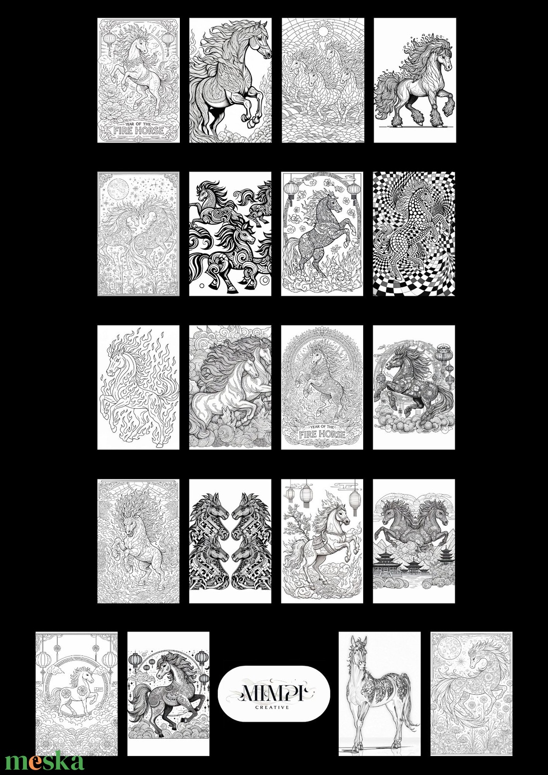 TŰZ LÓ éve színező füzet, 20 db kontúrrajz - művészet - grafika & illusztráció - digitális - Meska.hu