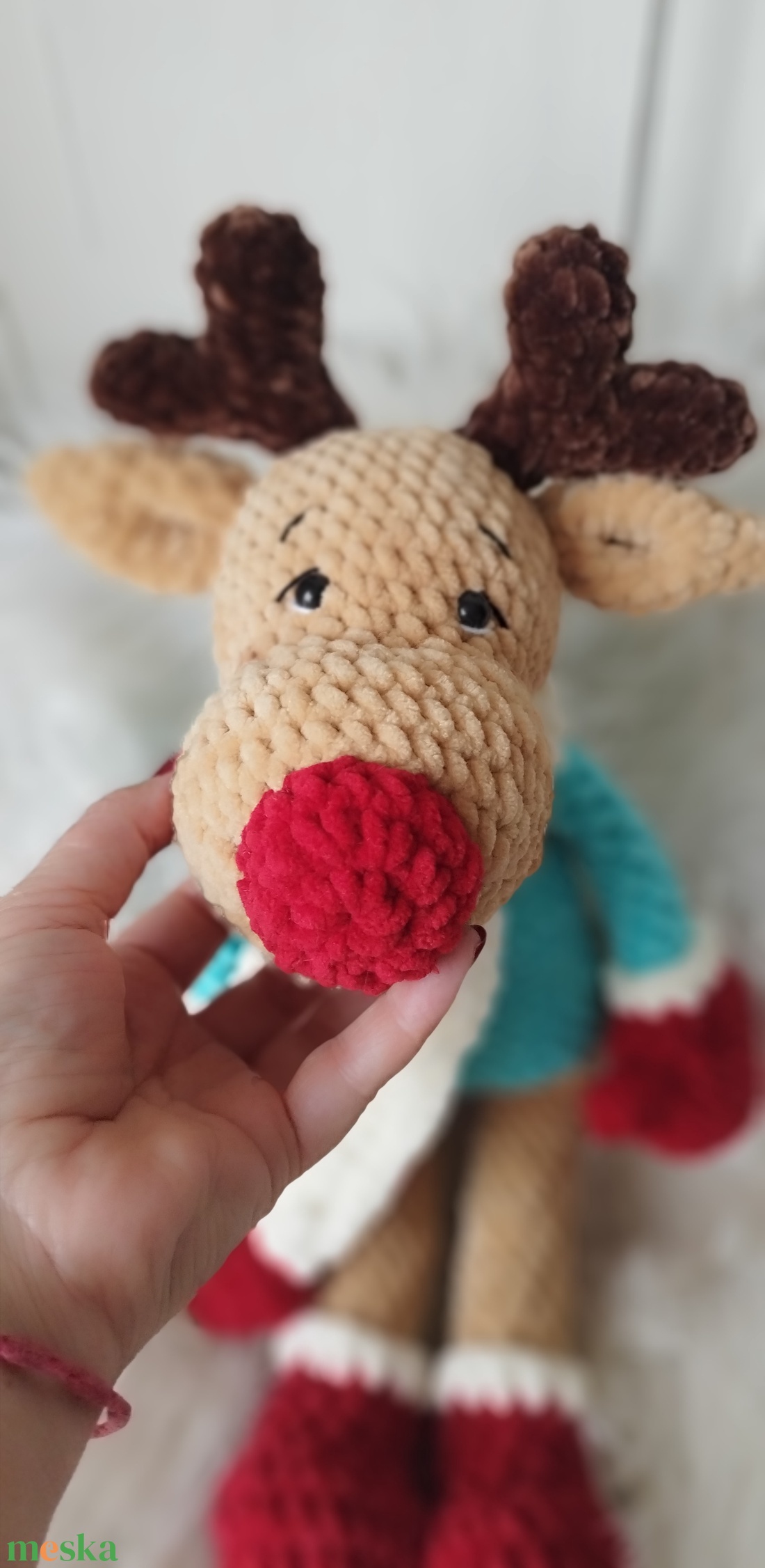 Horgolt rénszarvas (50cm) - karácsony - karácsonyi lakásdekoráció - karácsonyi manók, figurák - Meska.hu