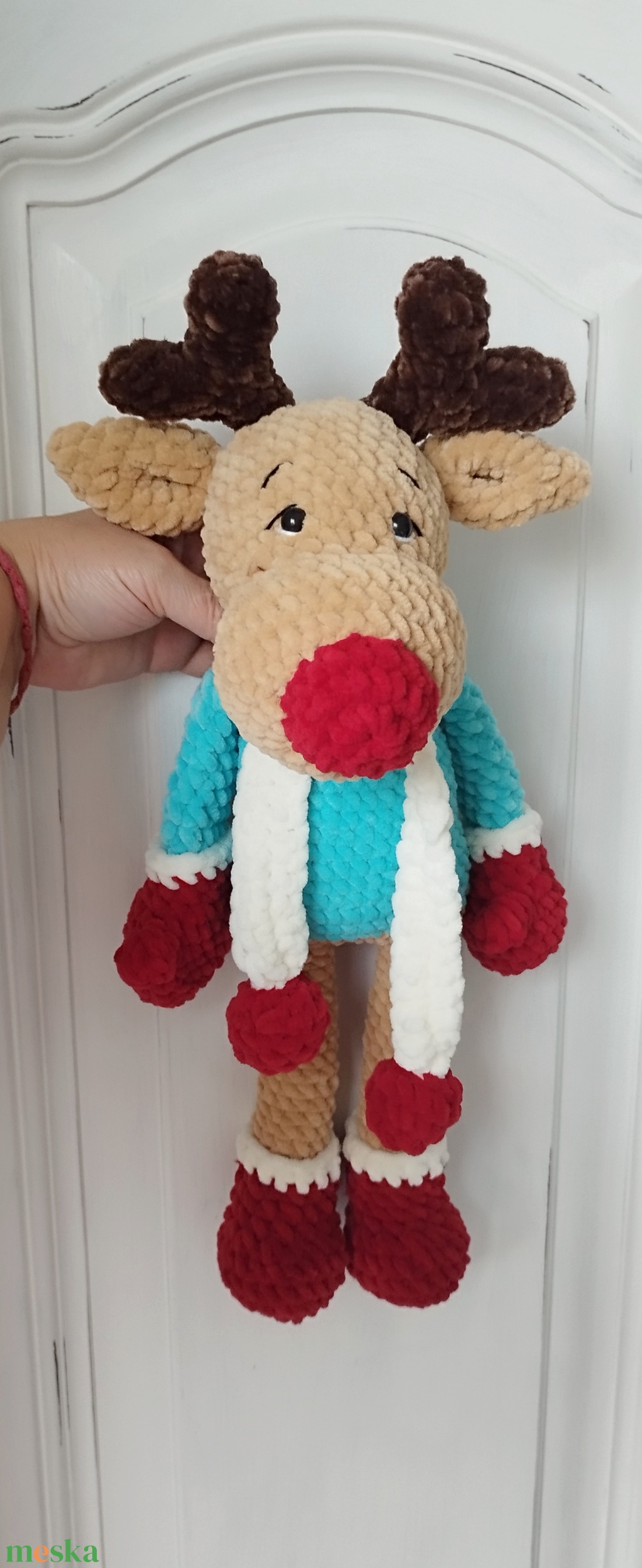 Horgolt rénszarvas (50cm) - karácsony - karácsonyi lakásdekoráció - karácsonyi manók, figurák - Meska.hu