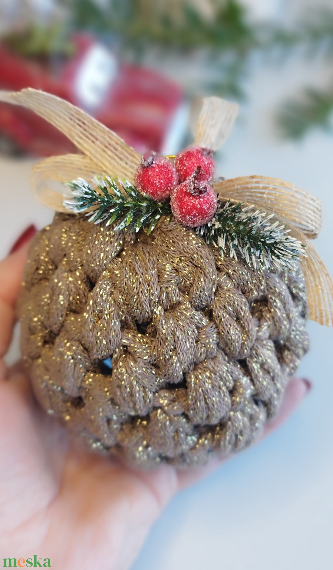 Karácsonyi gömb horgolt - karácsony - karácsonyi lakásdekoráció - karácsonyfadíszek - Meska.hu