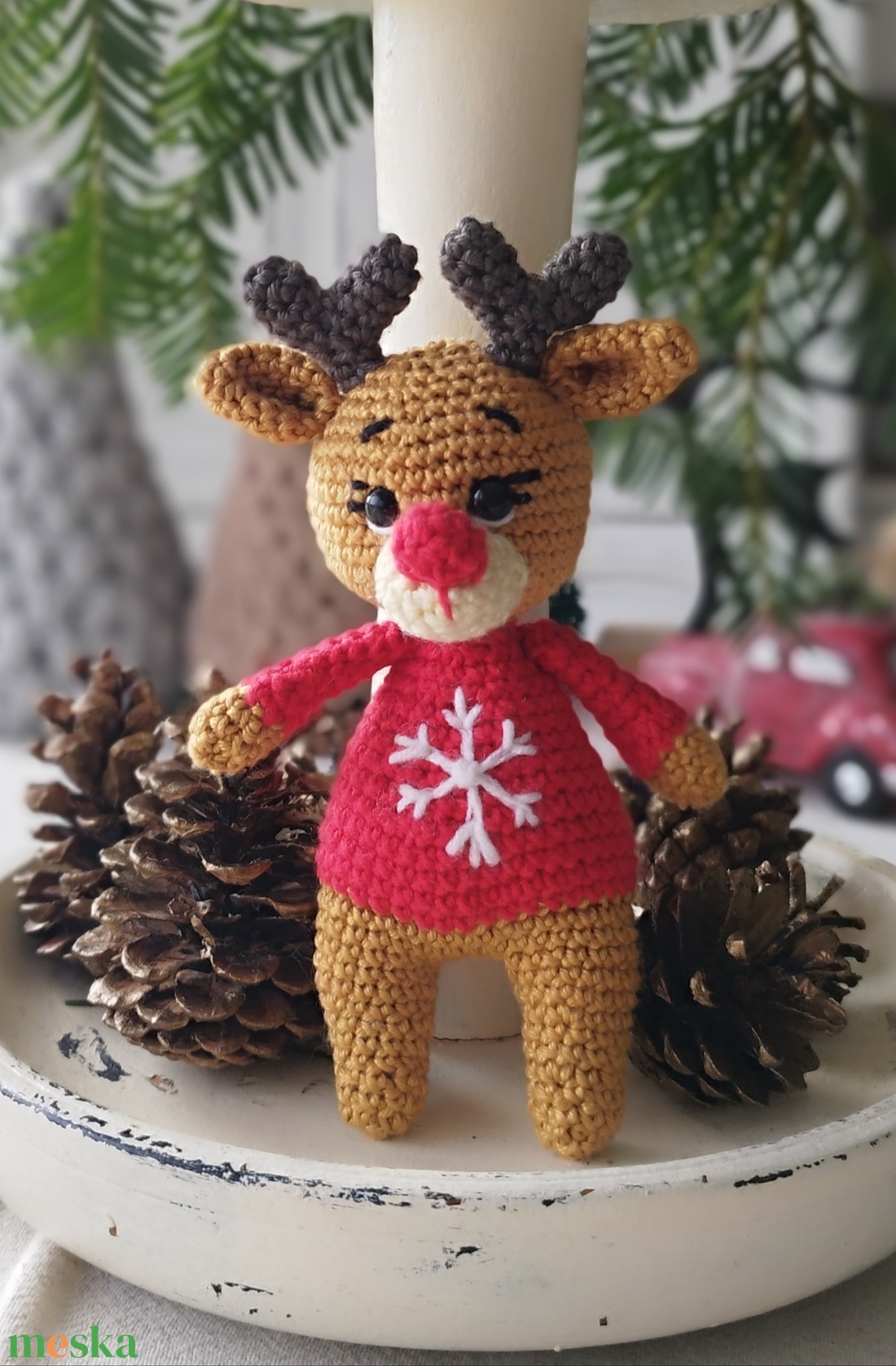 Horgolt rénszarvas -Pöttöm - karácsony - karácsonyi lakásdekoráció - karácsonyi manók, figurák - Meska.hu