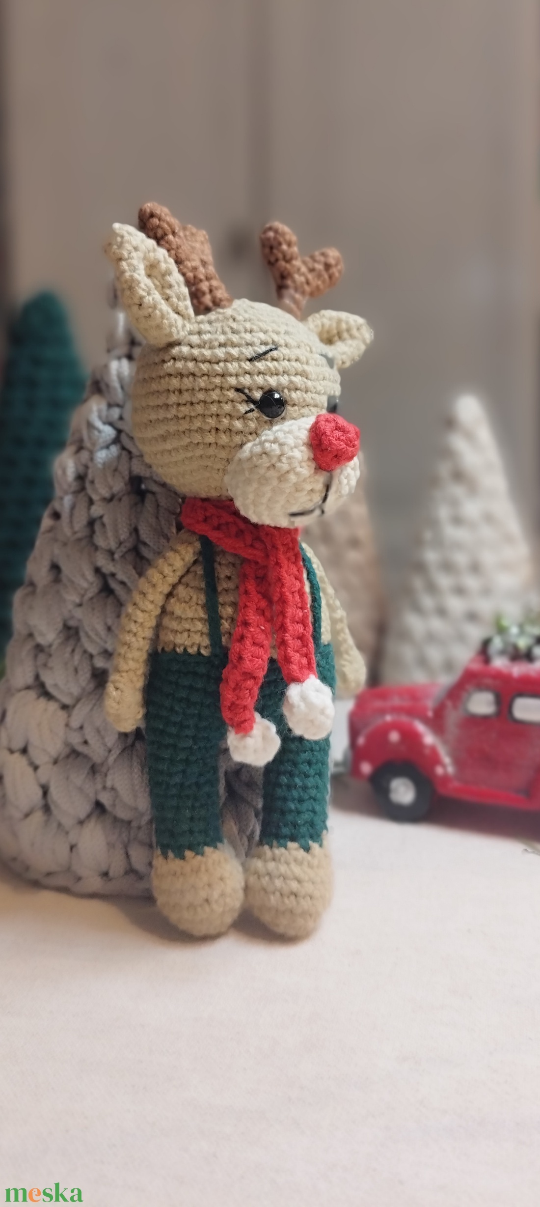 Horgolt rénszarvas -Peti - karácsony - karácsonyi lakásdekoráció - karácsonyi manók, figurák - Meska.hu