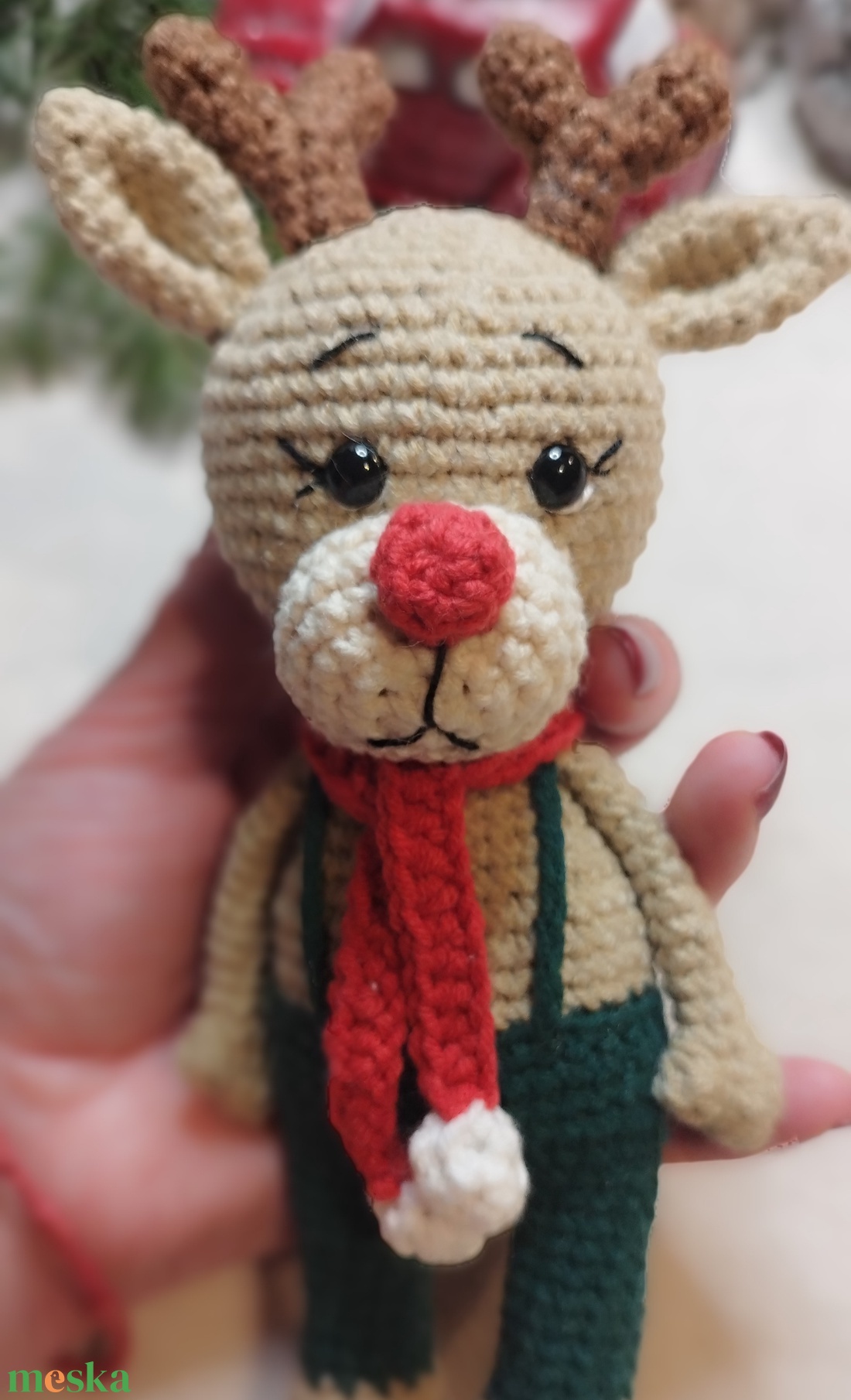 Horgolt rénszarvas -Peti - karácsony - karácsonyi lakásdekoráció - karácsonyi manók, figurák - Meska.hu