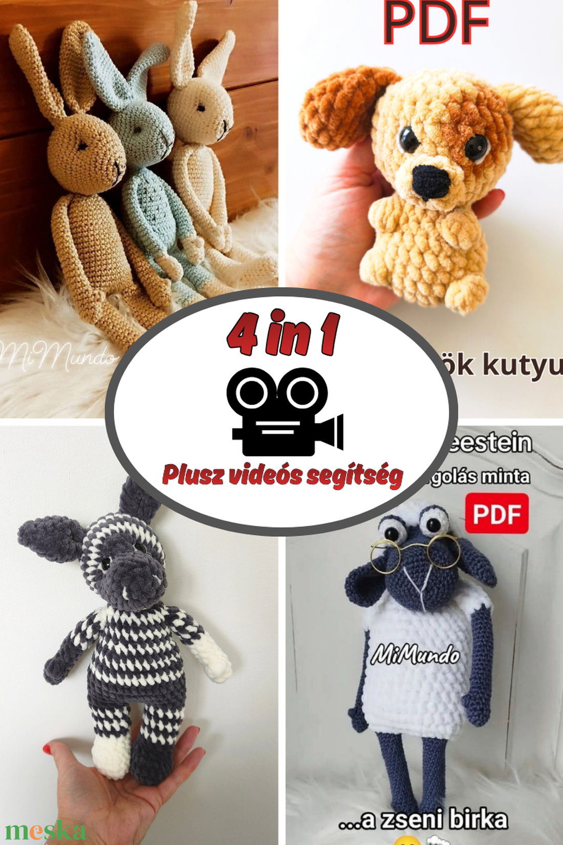  4in1 PDF MINTACSOMAG +videó segédlet - diy (csináld magad) - szabásminta, útmutató - horgolási minta - Meska.hu