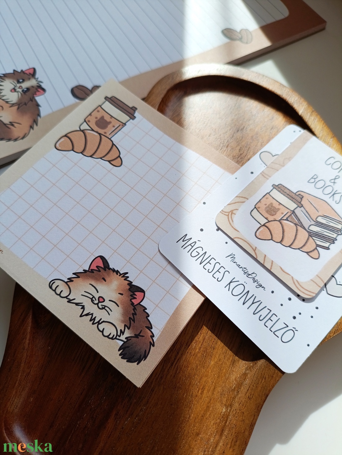 Jegyzettömb, könyvjelző szett - cica kávés - otthon & életmód - papír, írószer - jegyzetfüzet & napló - Meska.hu